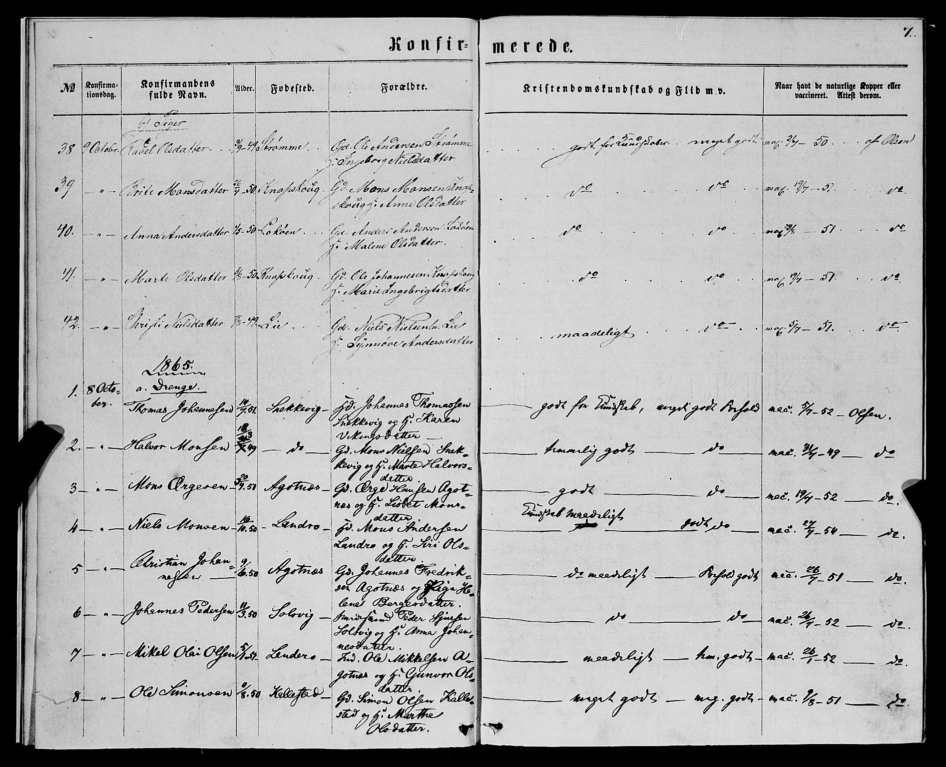Fjell sokneprestembete, SAB/A-75301/H/Haa: Parish register (official) no. A 5, 1864-1877, p. 7