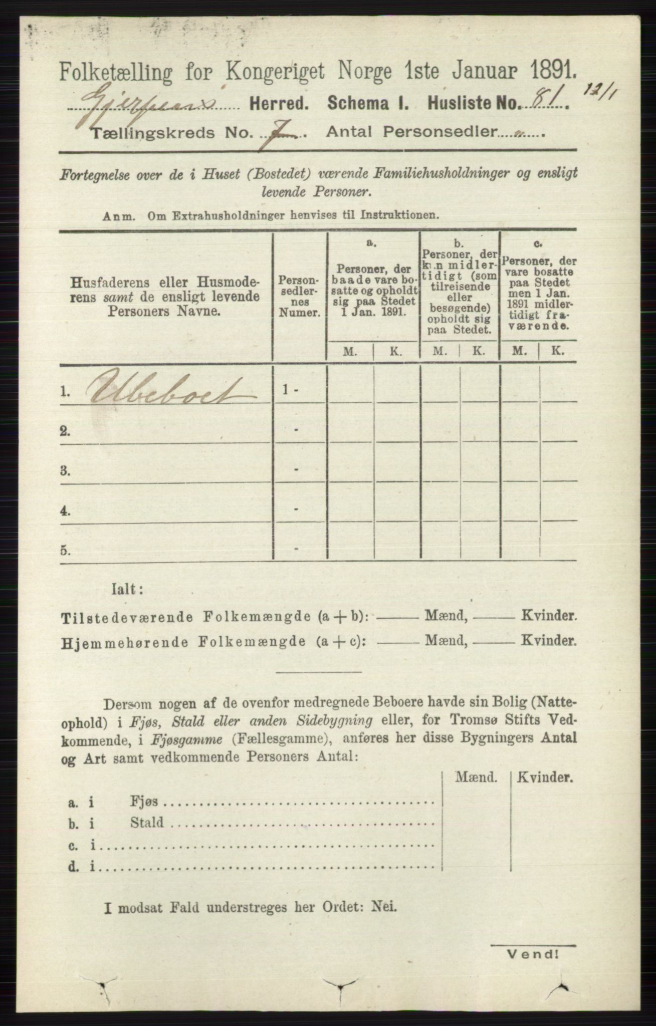 RA, 1891 census for 0812 Gjerpen, 1891, p. 3388