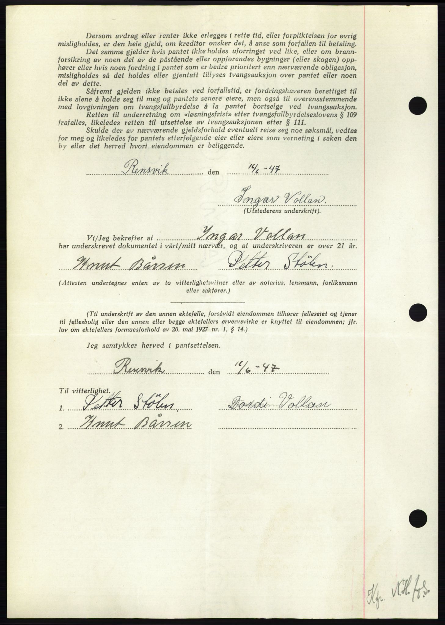 Nordmøre sorenskriveri, AV/SAT-A-4132/1/2/2Ca: Mortgage book no. B96, 1947-1947, Diary no: : 1737/1947