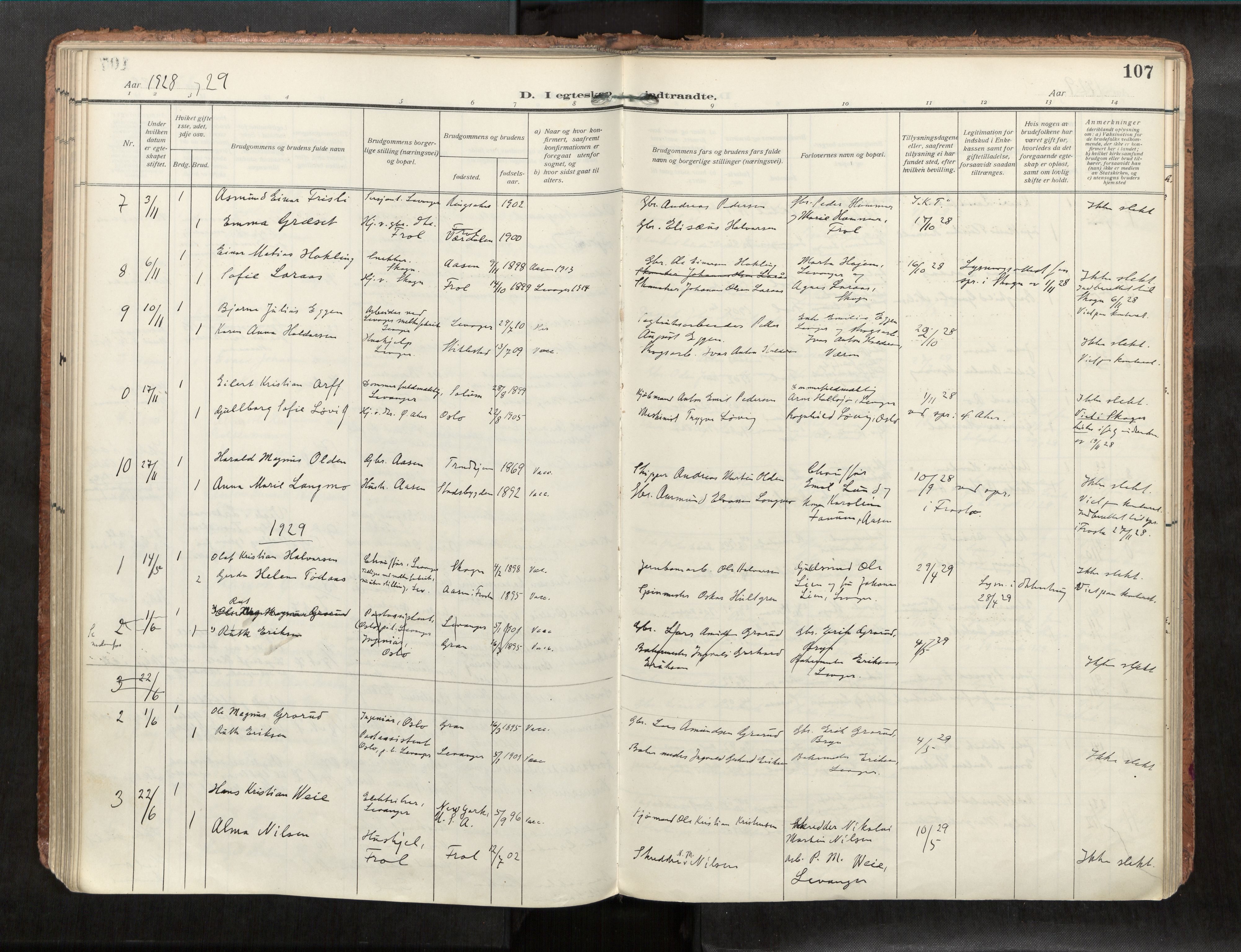 Levanger sokneprestkontor, SAT/A-1301/2/H/Haa/L0001: Parish register (official) no. 1, 1912-1932, p. 107