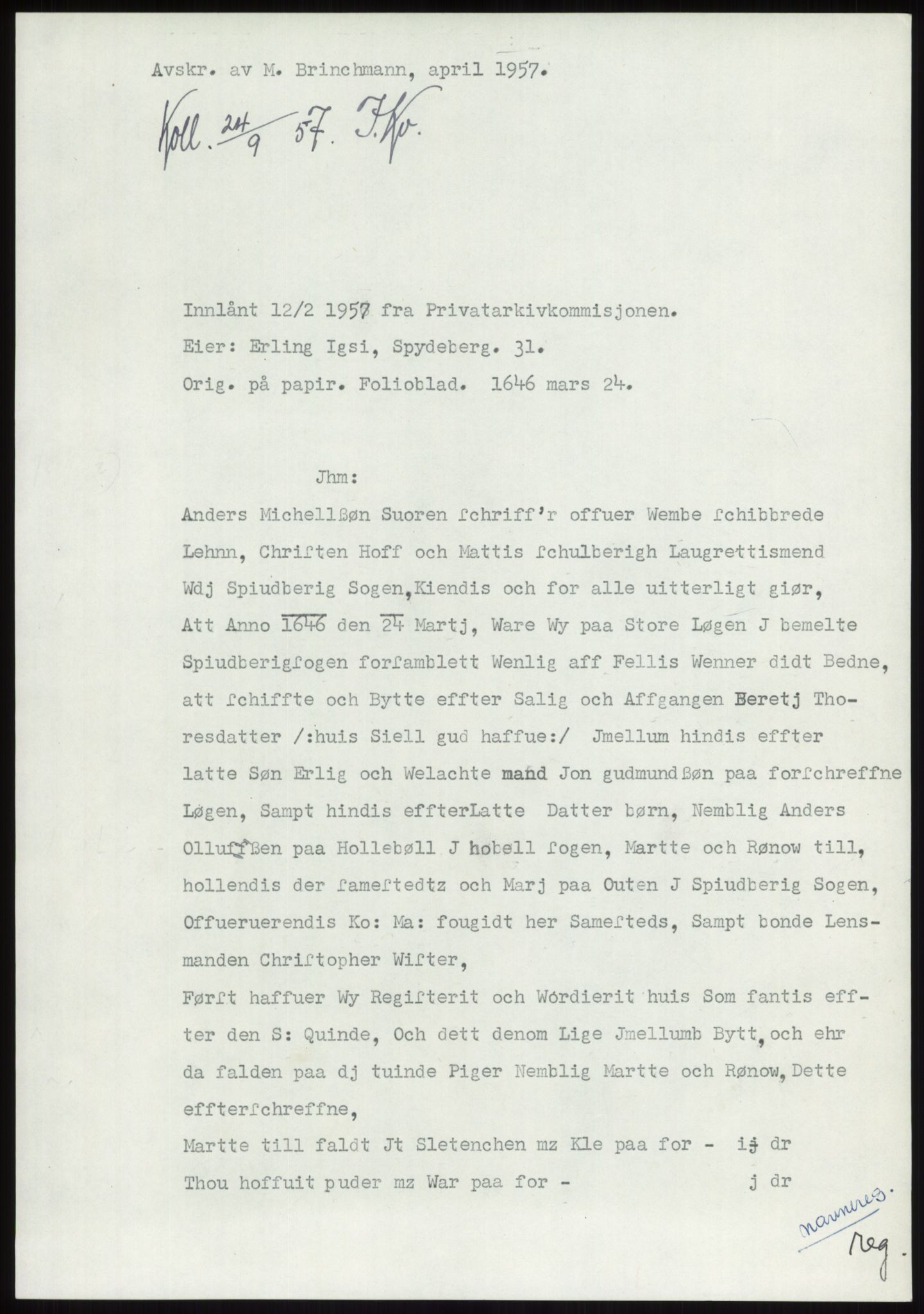 Samlinger til kildeutgivelse, Diplomavskriftsamlingen, AV/RA-EA-4053/H/Ha, p. 412