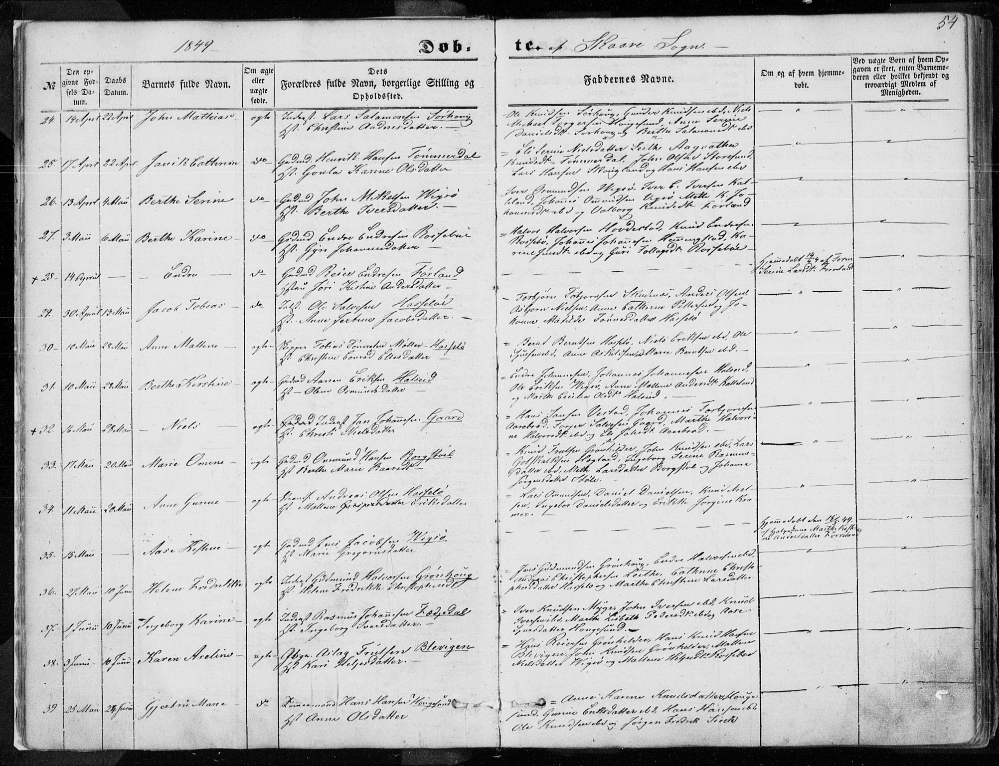 Torvastad sokneprestkontor, AV/SAST-A -101857/H/Ha/Haa/L0009: Parish register (official) no. A 9, 1847-1856, p. 54