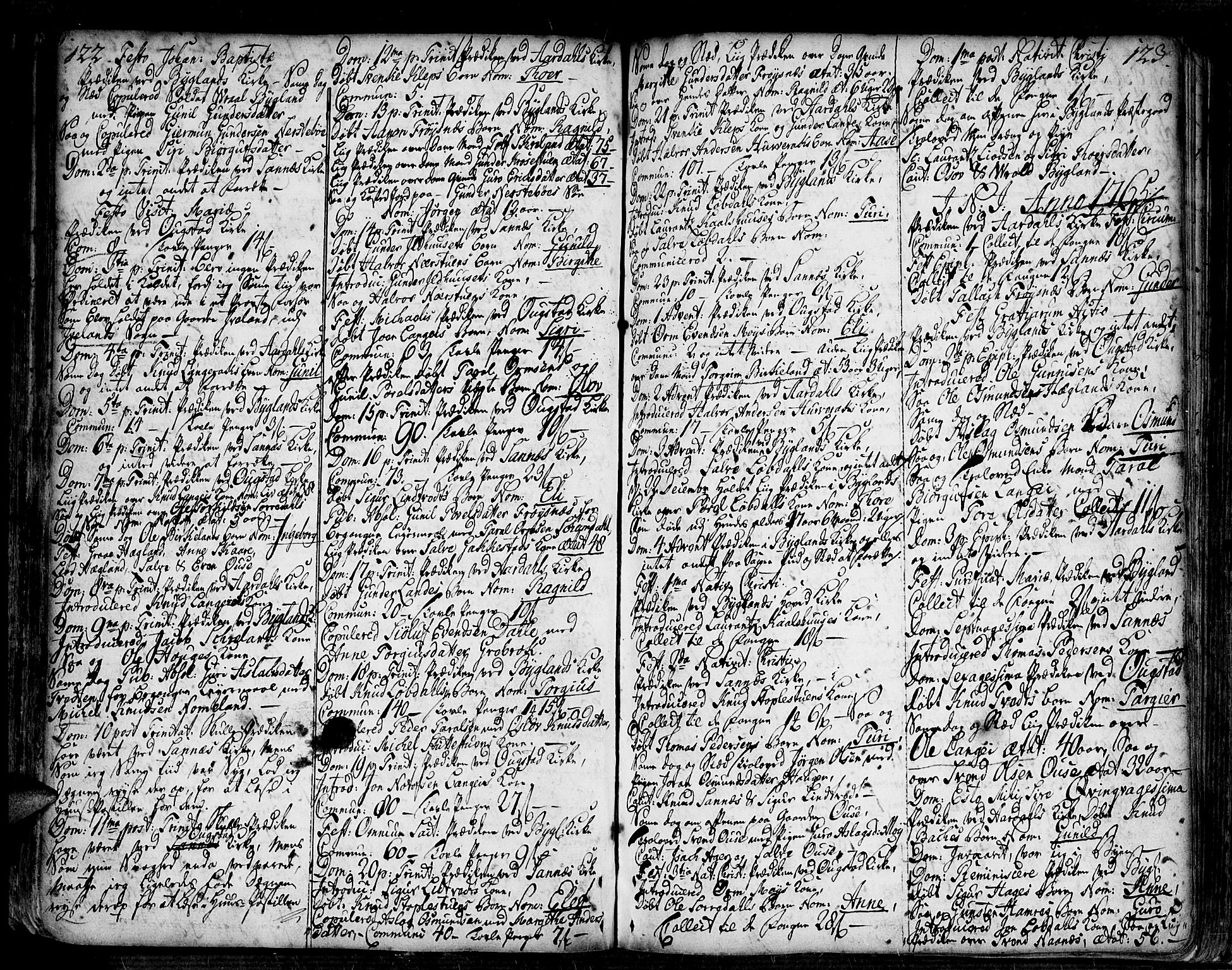Bygland sokneprestkontor, SAK/1111-0006/F/Fa/Fab/L0001: Parish register (official) no. A 1, 1725-1766, p. 122-123