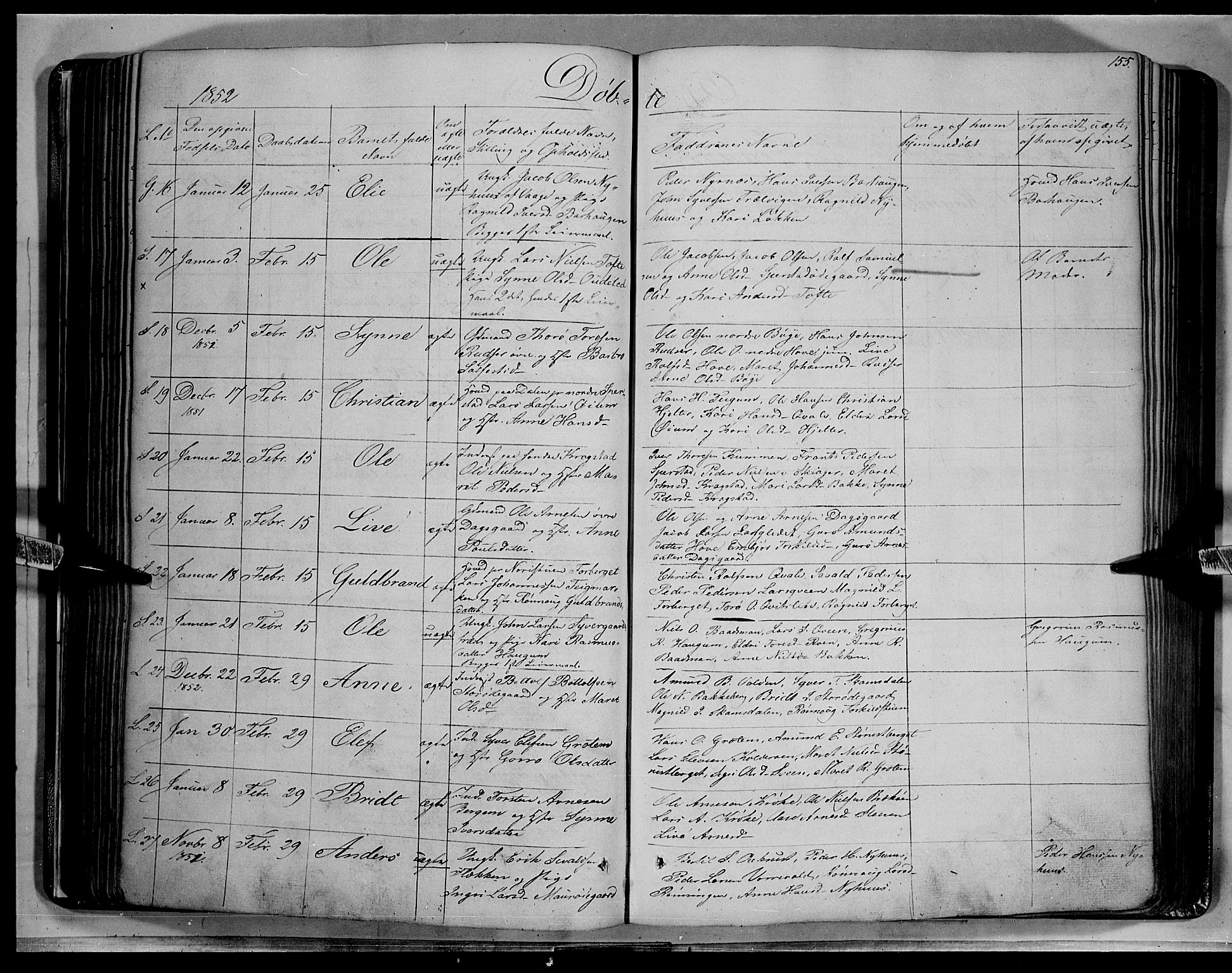 Lom prestekontor, AV/SAH-PREST-070/K/L0006: Parish register (official) no. 6A, 1837-1863, p. 155