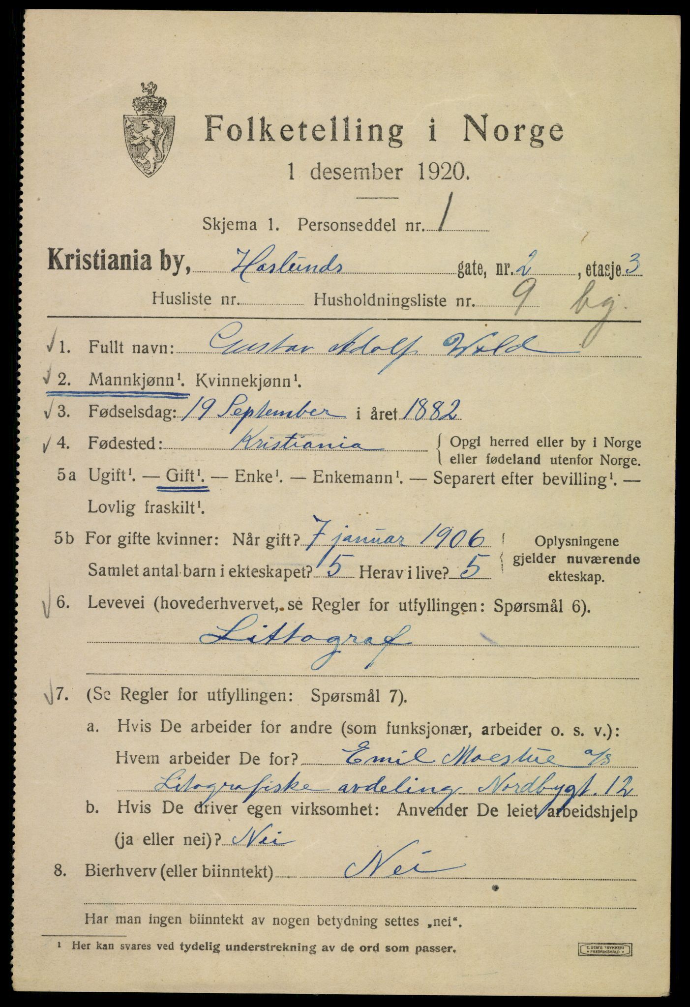 SAO, 1920 census for Kristiania, 1920, p. 272087