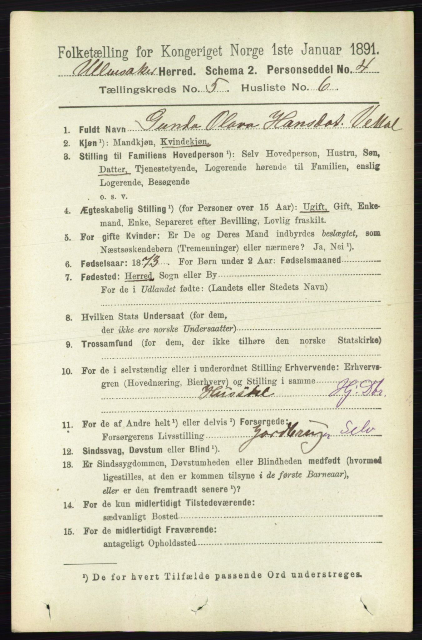 RA, 1891 census for 0235 Ullensaker, 1891, p. 2131