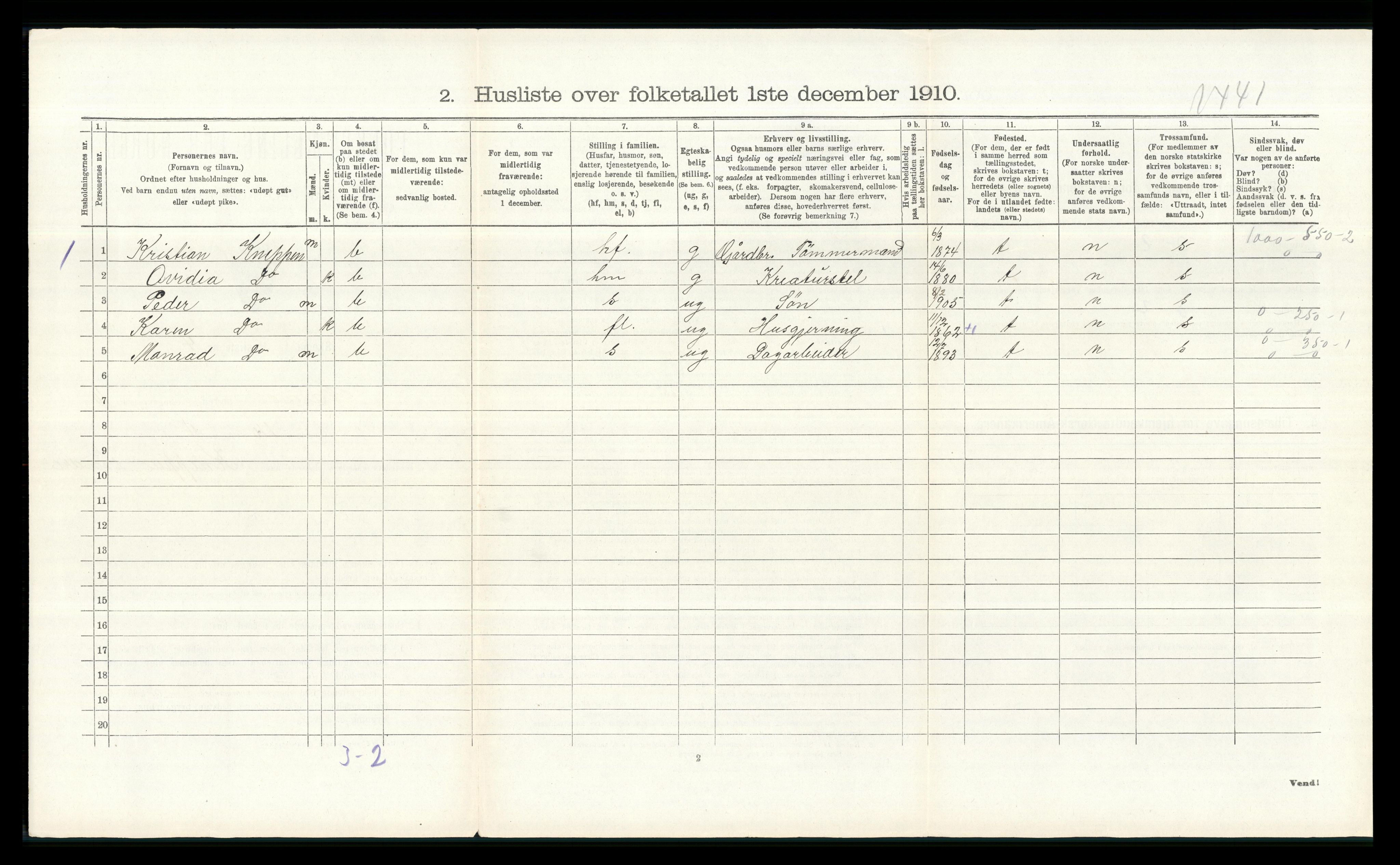 RA, 1910 census for Åsnes, 1910, p. 1519