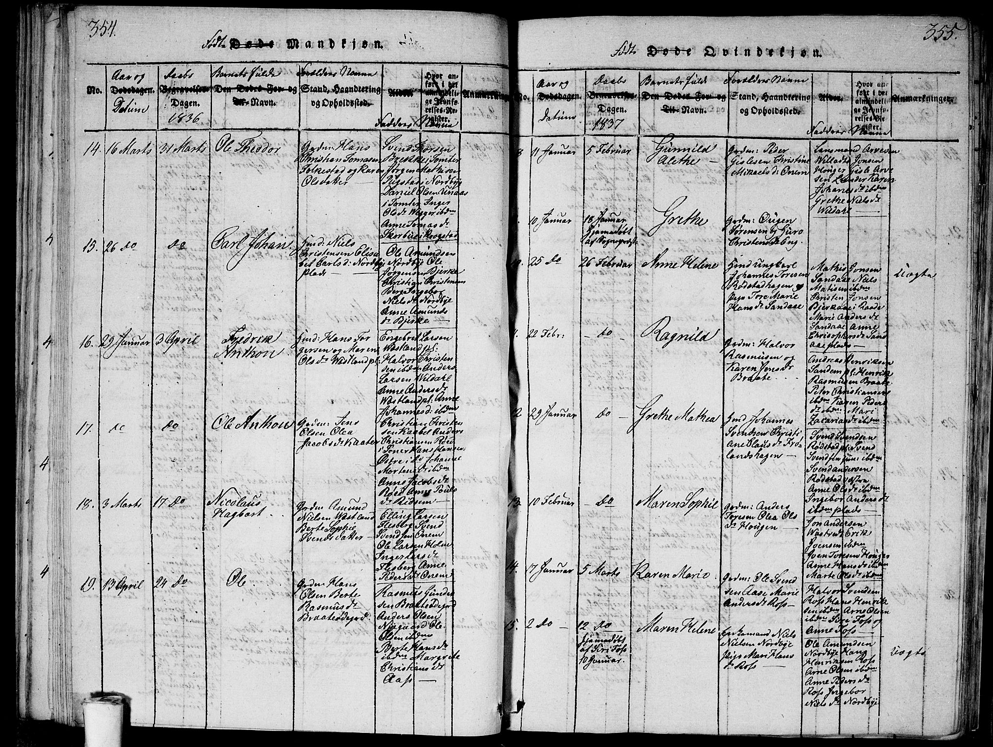 Våler prestekontor Kirkebøker, SAO/A-11083/G/Ga/L0001: Parish register (copy) no. I 1, 1815-1839, p. 354-355