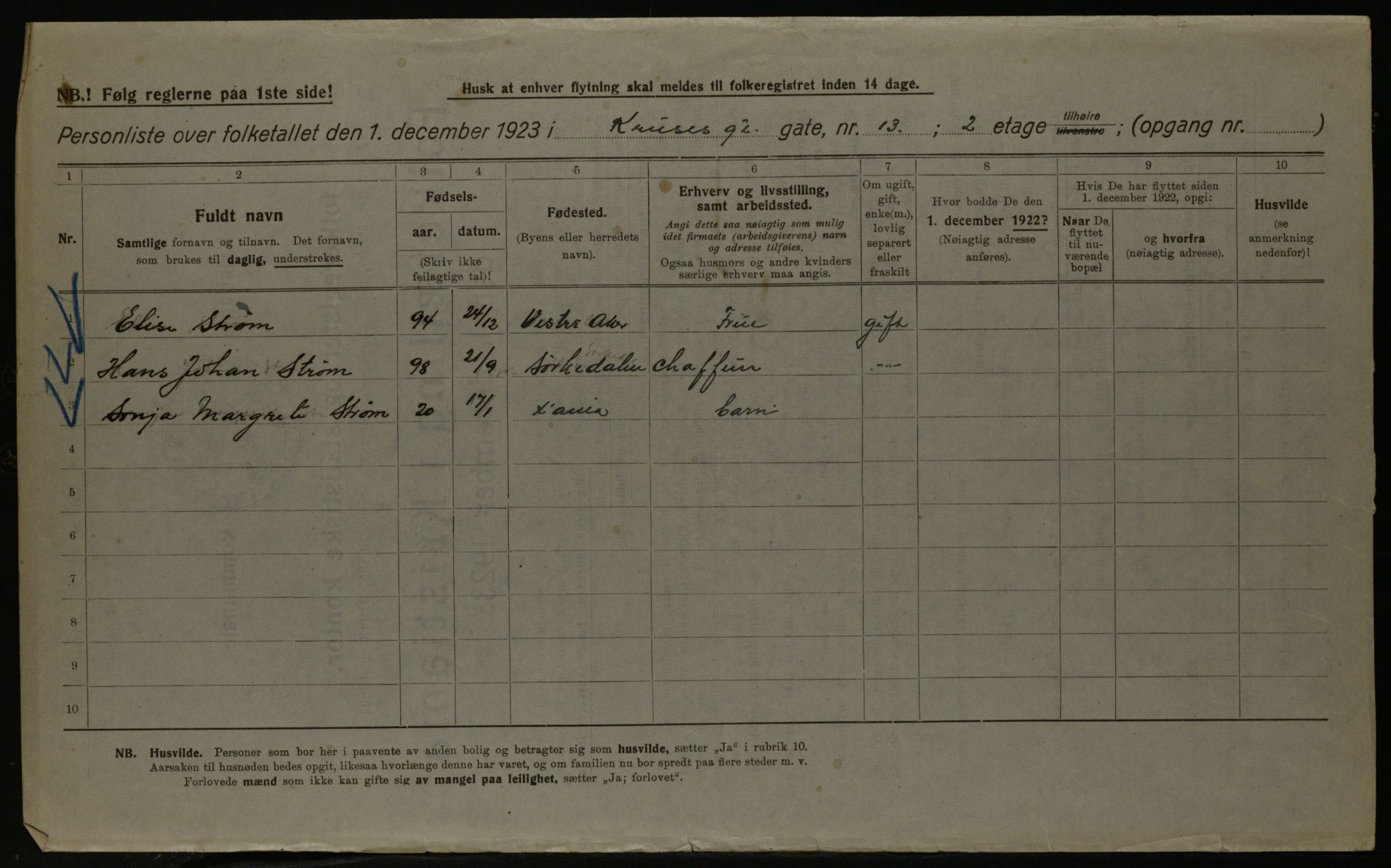 OBA, Municipal Census 1923 for Kristiania, 1923, p. 61573