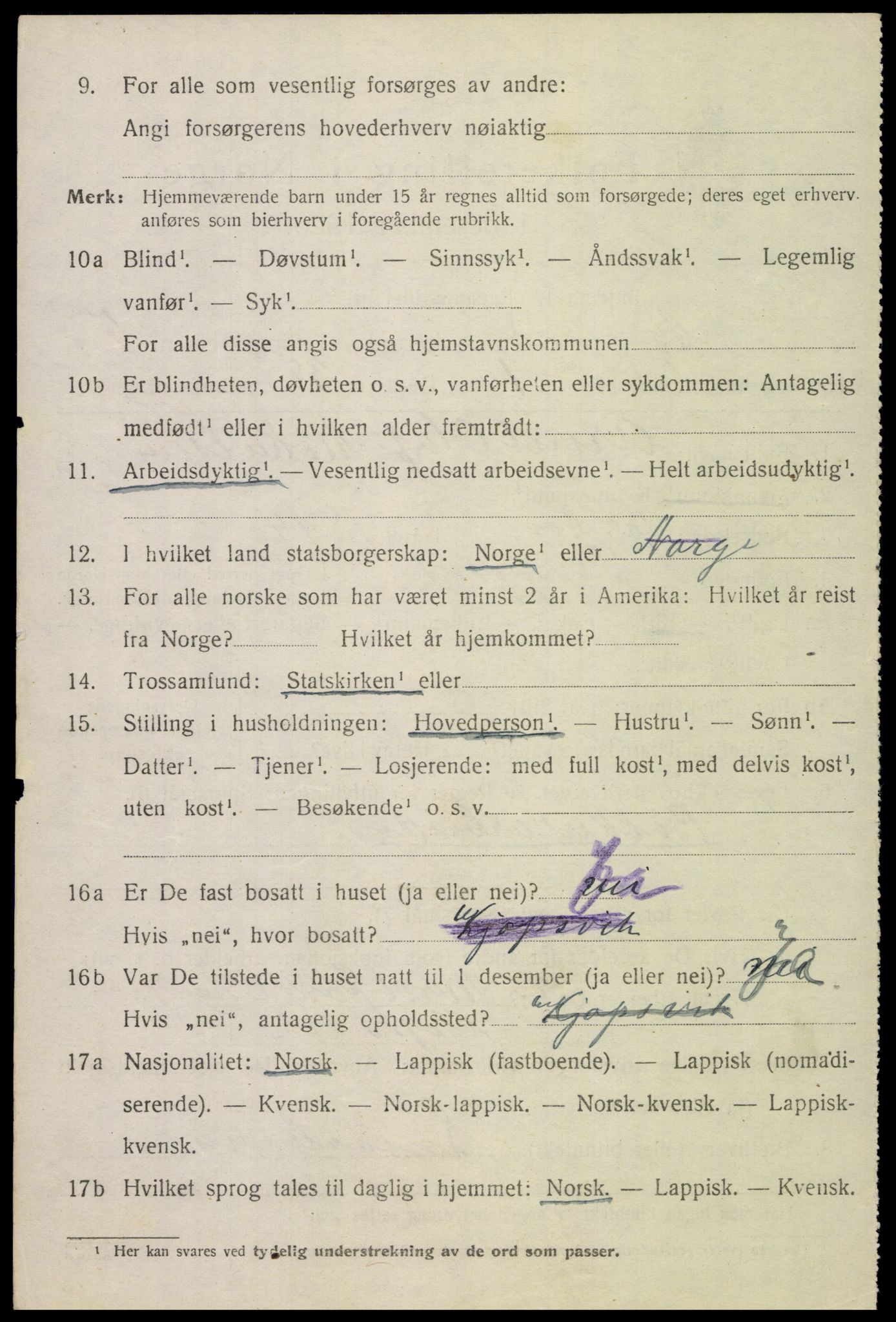 SAT, 1920 census for Tysfjord, 1920, p. 4044