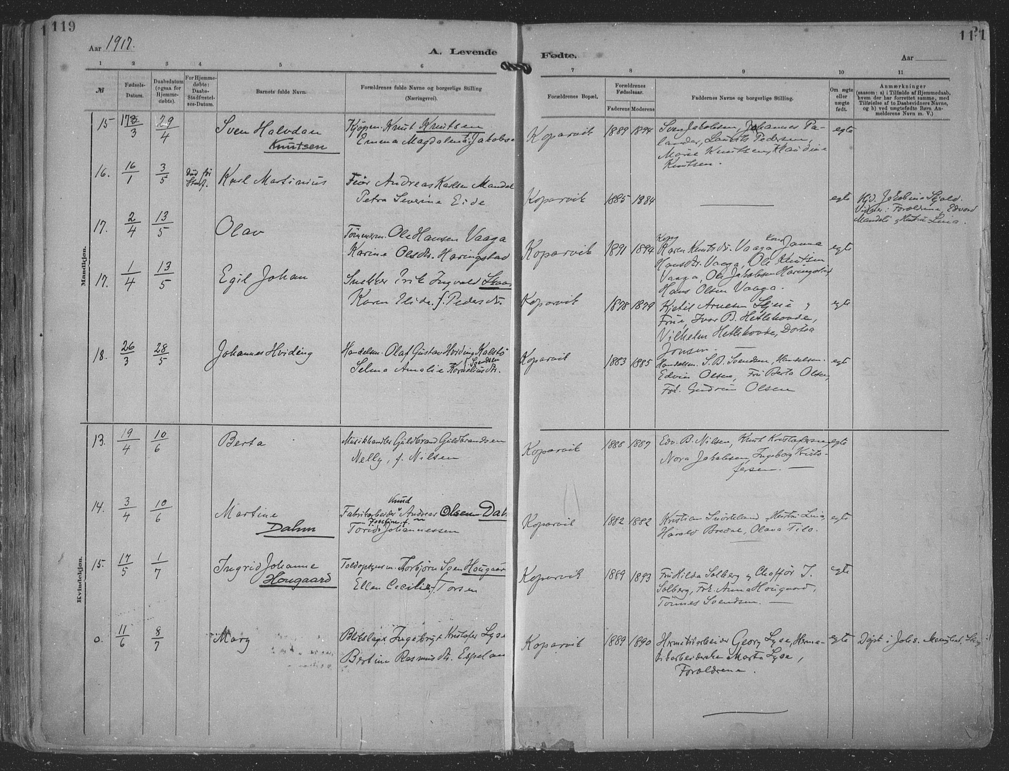 Kopervik sokneprestkontor, SAST/A-101850/H/Ha/Haa/L0001: Parish register (official) no. A 1, 1880-1919, p. 119