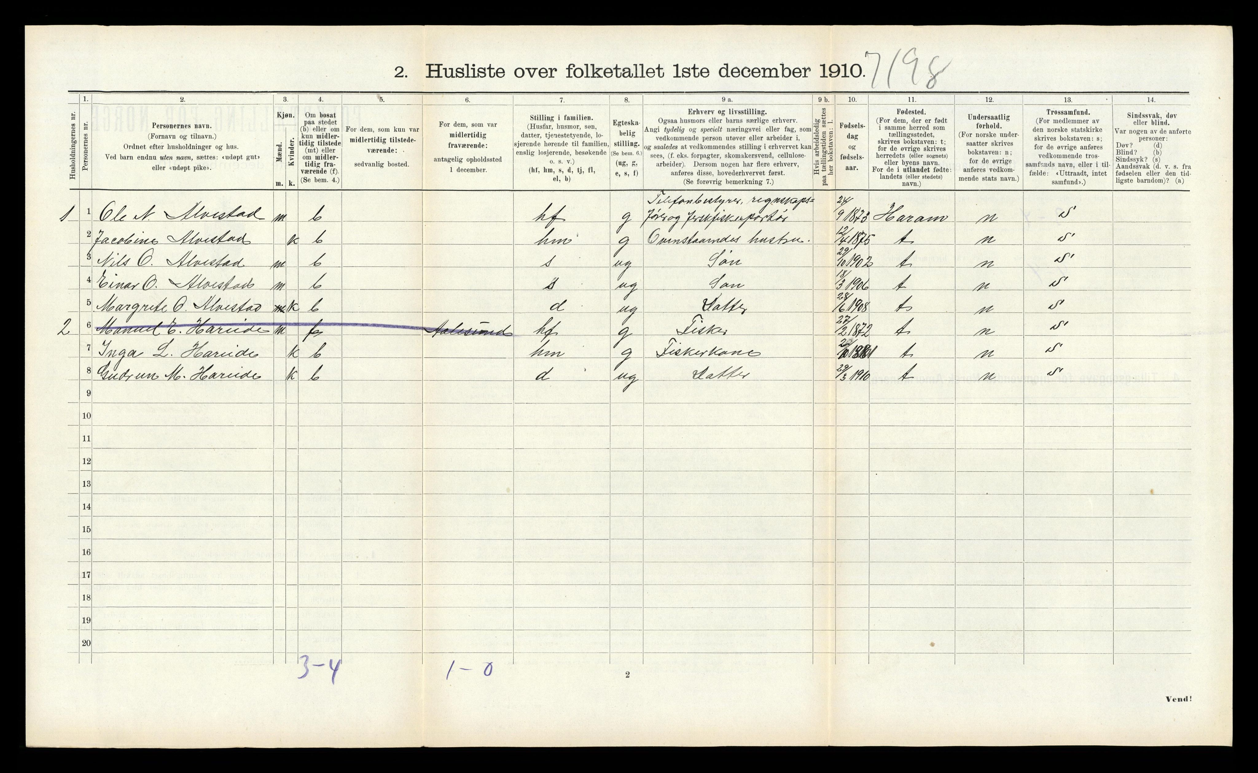 RA, 1910 census for Ulstein, 1910, p. 799