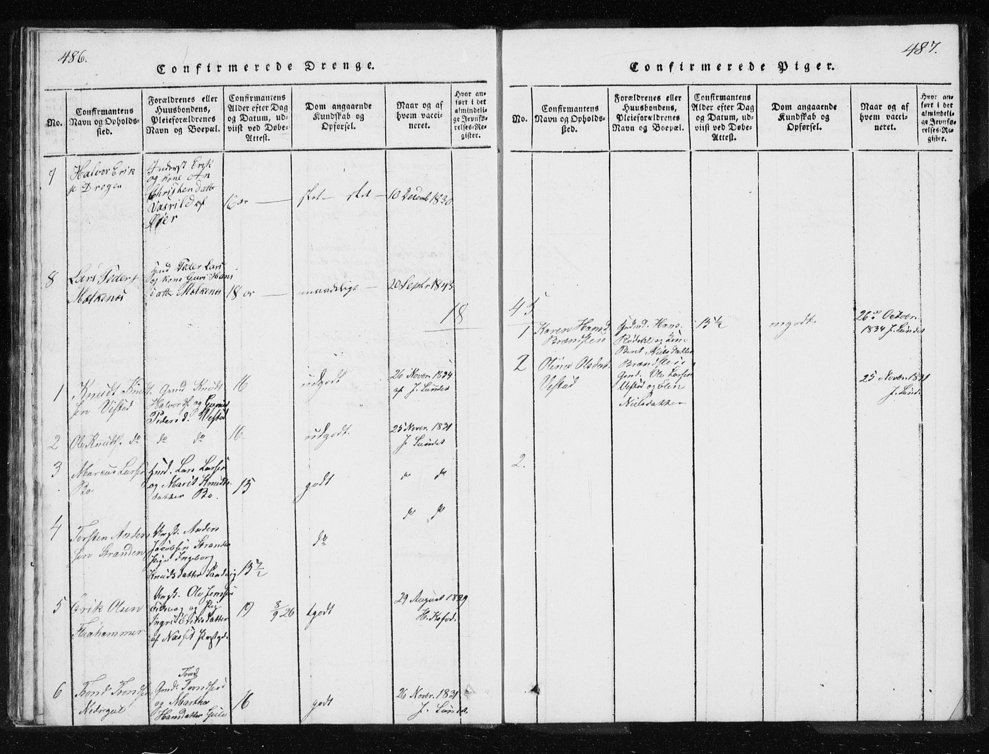 Ministerialprotokoller, klokkerbøker og fødselsregistre - Møre og Romsdal, AV/SAT-A-1454/566/L0772: Parish register (copy) no. 566C01, 1818-1845, p. 486-487