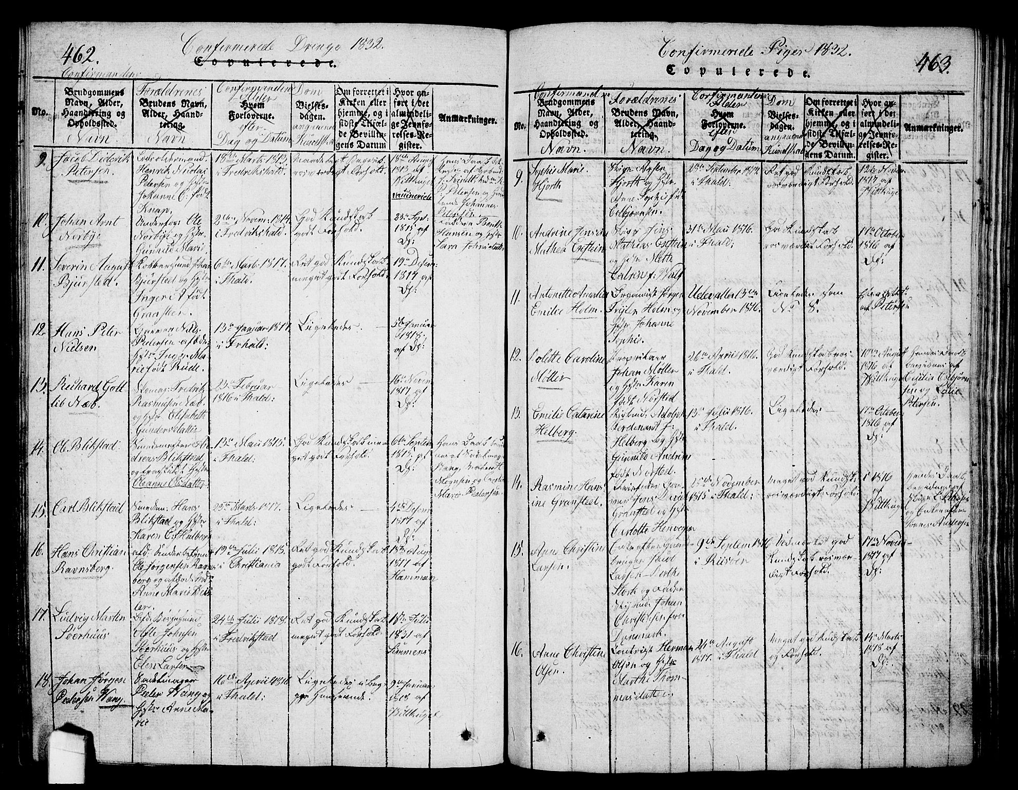 Halden prestekontor Kirkebøker, SAO/A-10909/G/Ga/L0001: Parish register (copy) no. 1, 1815-1833, p. 462-463