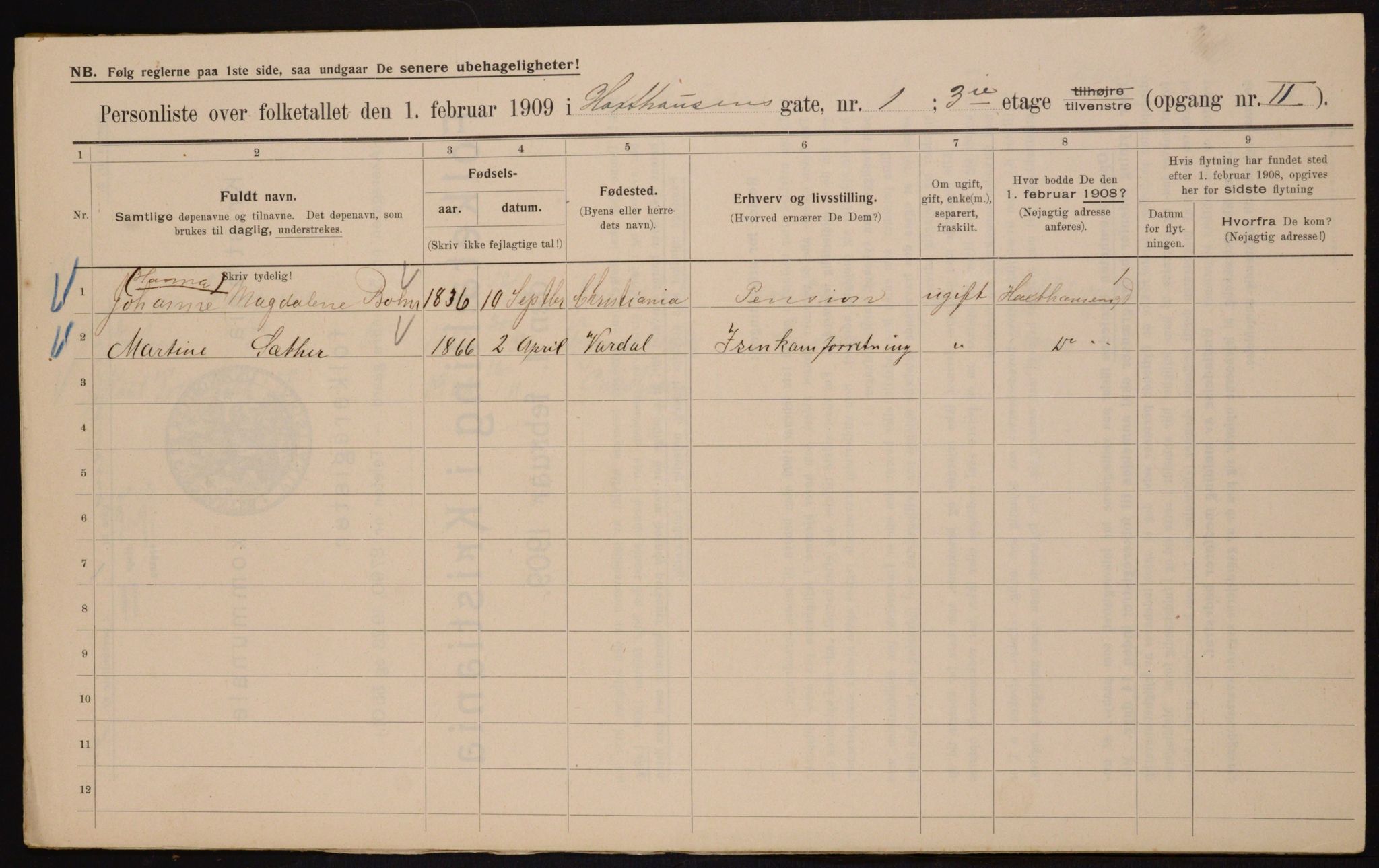 OBA, Municipal Census 1909 for Kristiania, 1909, p. 32200