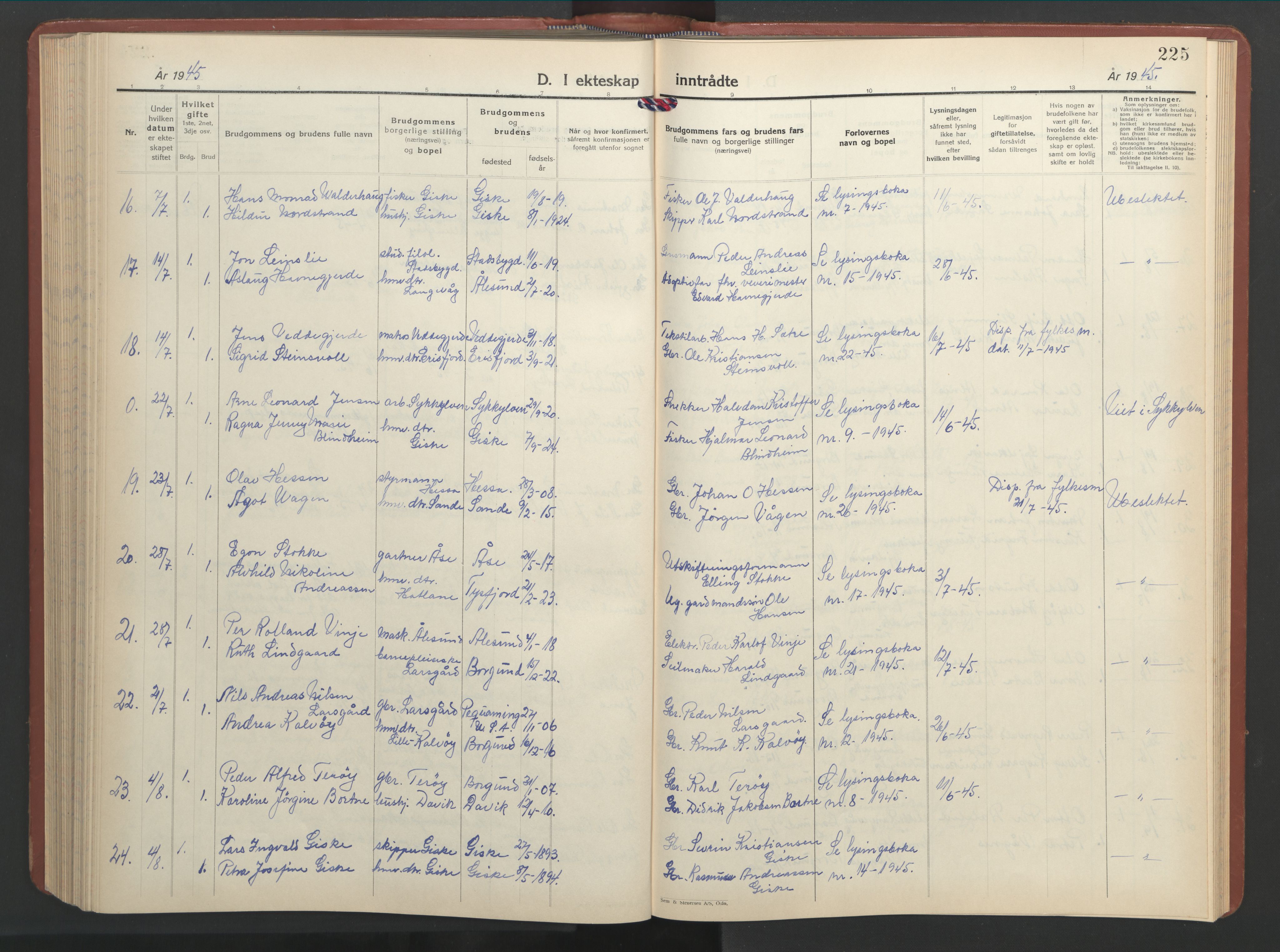 Ministerialprotokoller, klokkerbøker og fødselsregistre - Møre og Romsdal, AV/SAT-A-1454/528/L0437: Parish register (copy) no. 528C18, 1939-1948, p. 225