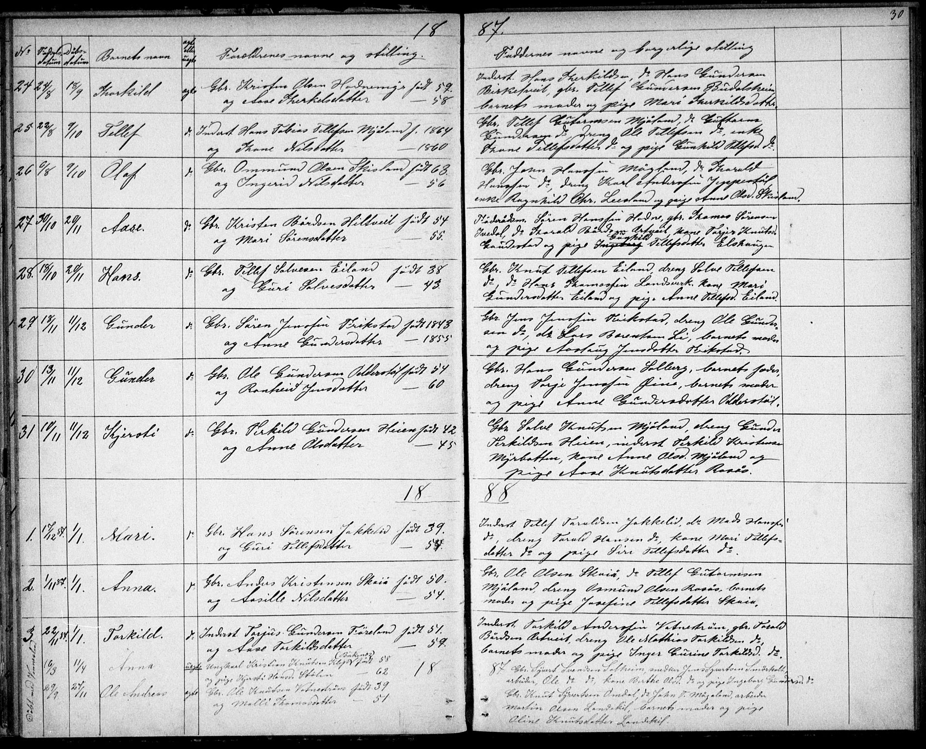 Evje sokneprestkontor, SAK/1111-0008/F/Fb/Fbc/L0003: Parish register (copy) no. B 3, 1876-1889, p. 30