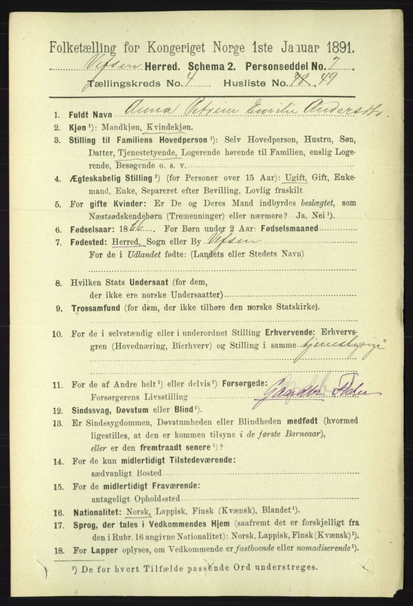 RA, 1891 census for 1824 Vefsn, 1891, p. 1991