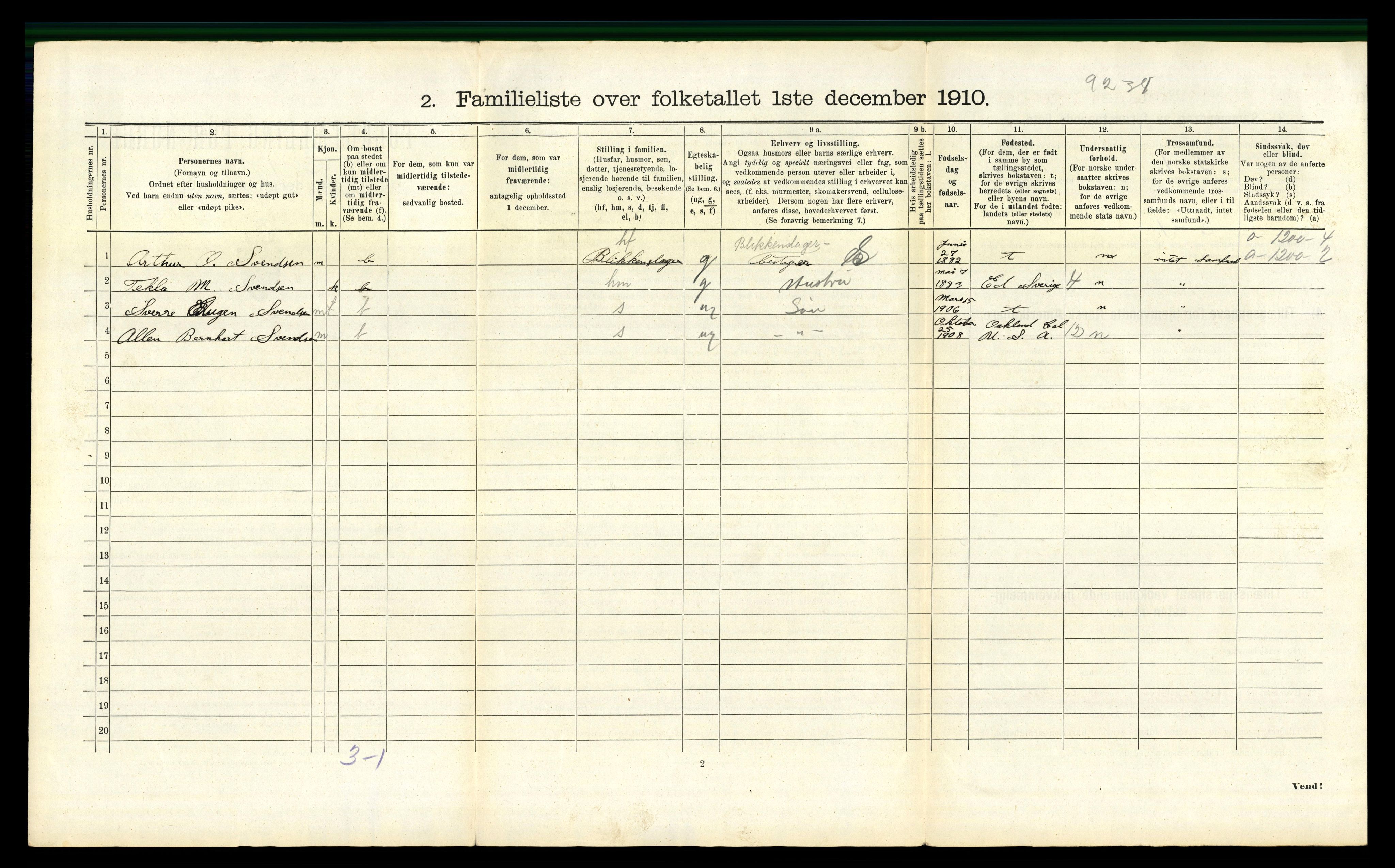 RA, 1910 census for Fredrikshald, 1910, p. 5795