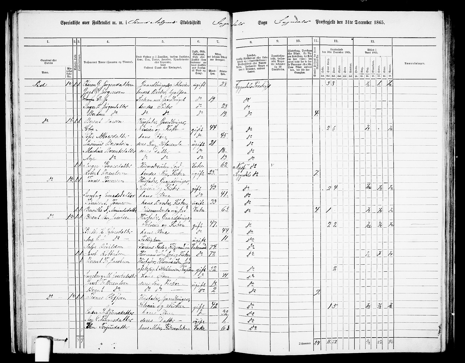 RA, 1865 census for Sokndal, 1865, p. 33