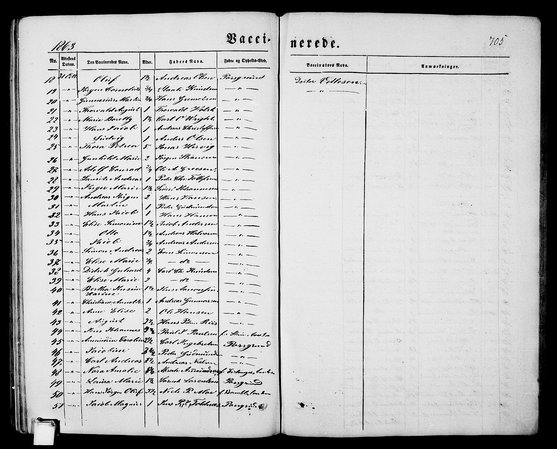 Porsgrunn kirkebøker , SAKO/A-104/G/Gb/L0004: Parish register (copy) no. II 4, 1853-1882, p. 705