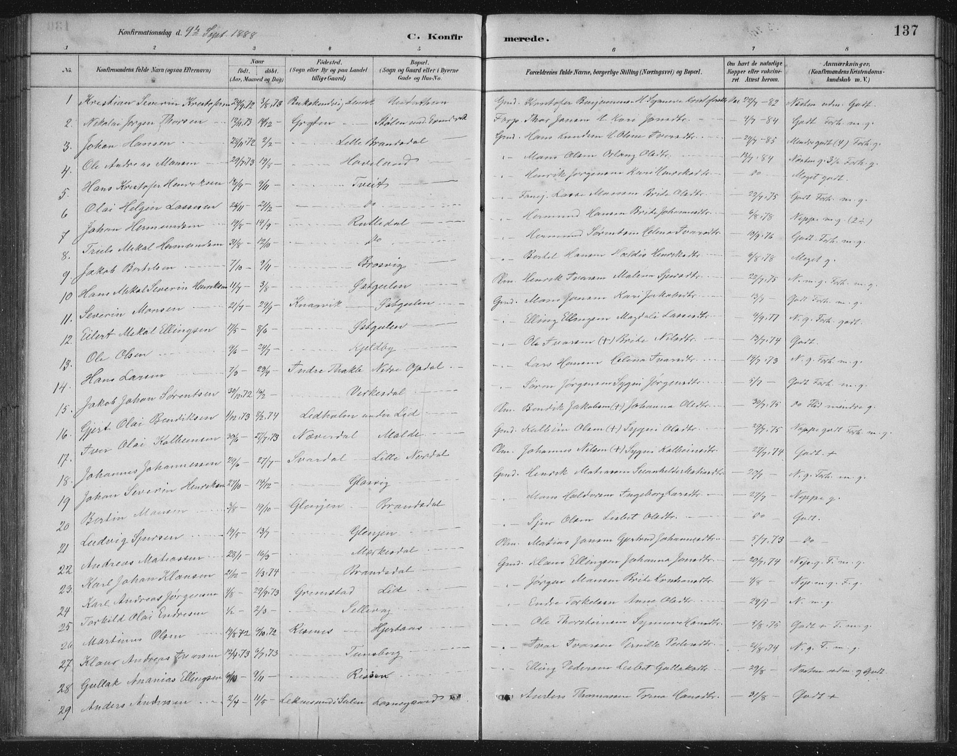 Gulen sokneprestembete, SAB/A-80201/H/Hab/Habb/L0003: Parish register (copy) no. B 3, 1884-1907, p. 137