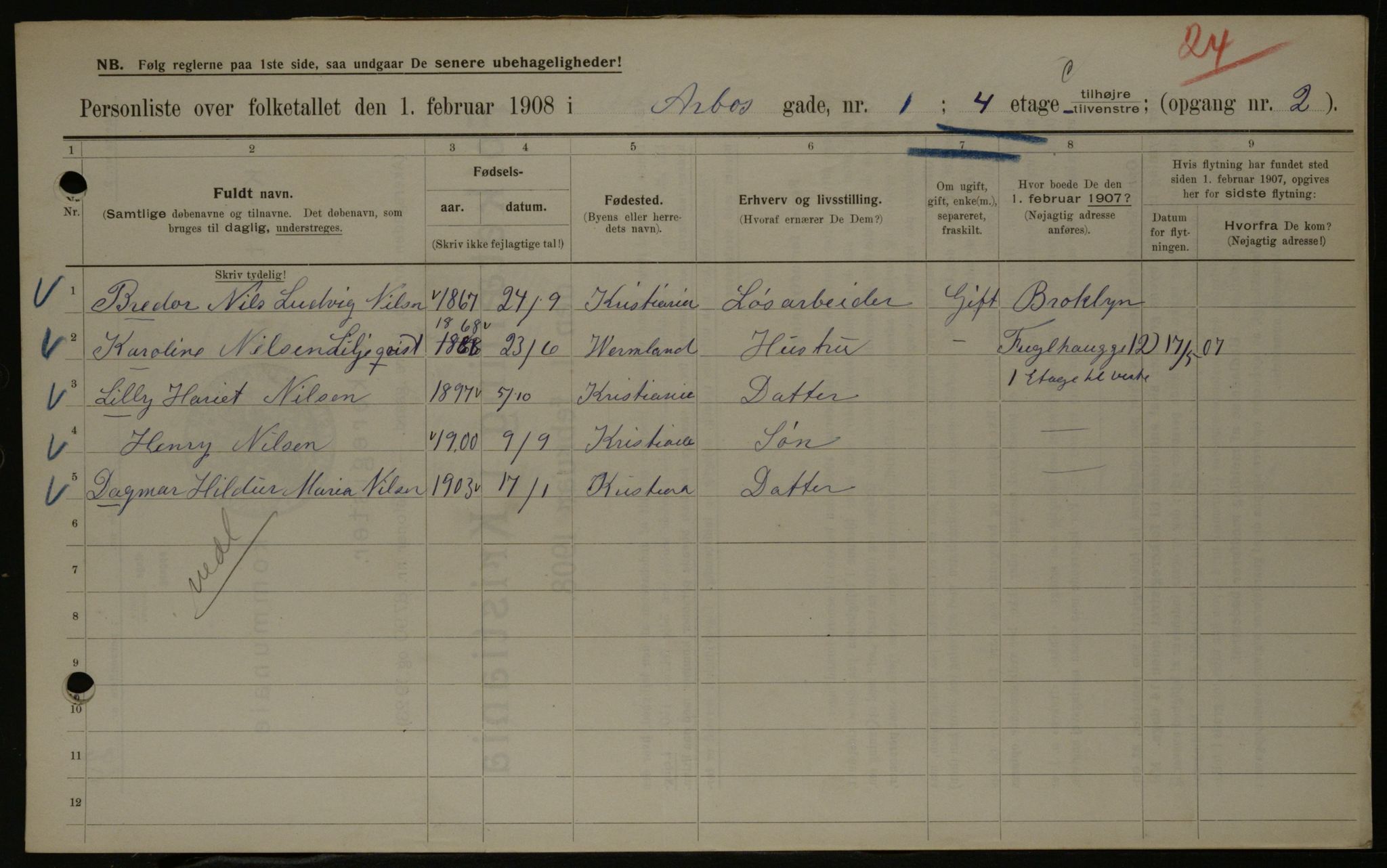 OBA, Municipal Census 1908 for Kristiania, 1908, p. 1946