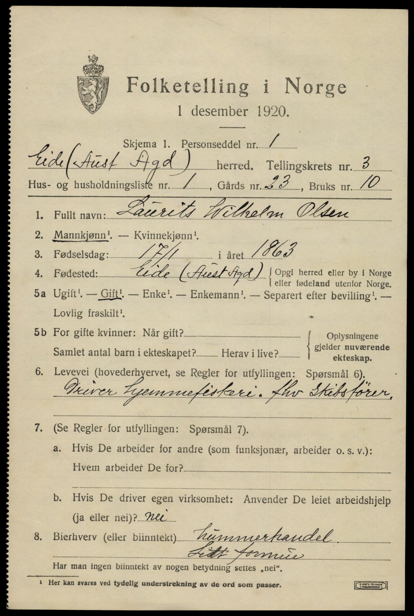 SAK, 1920 census for Eide, 1920, p. 956