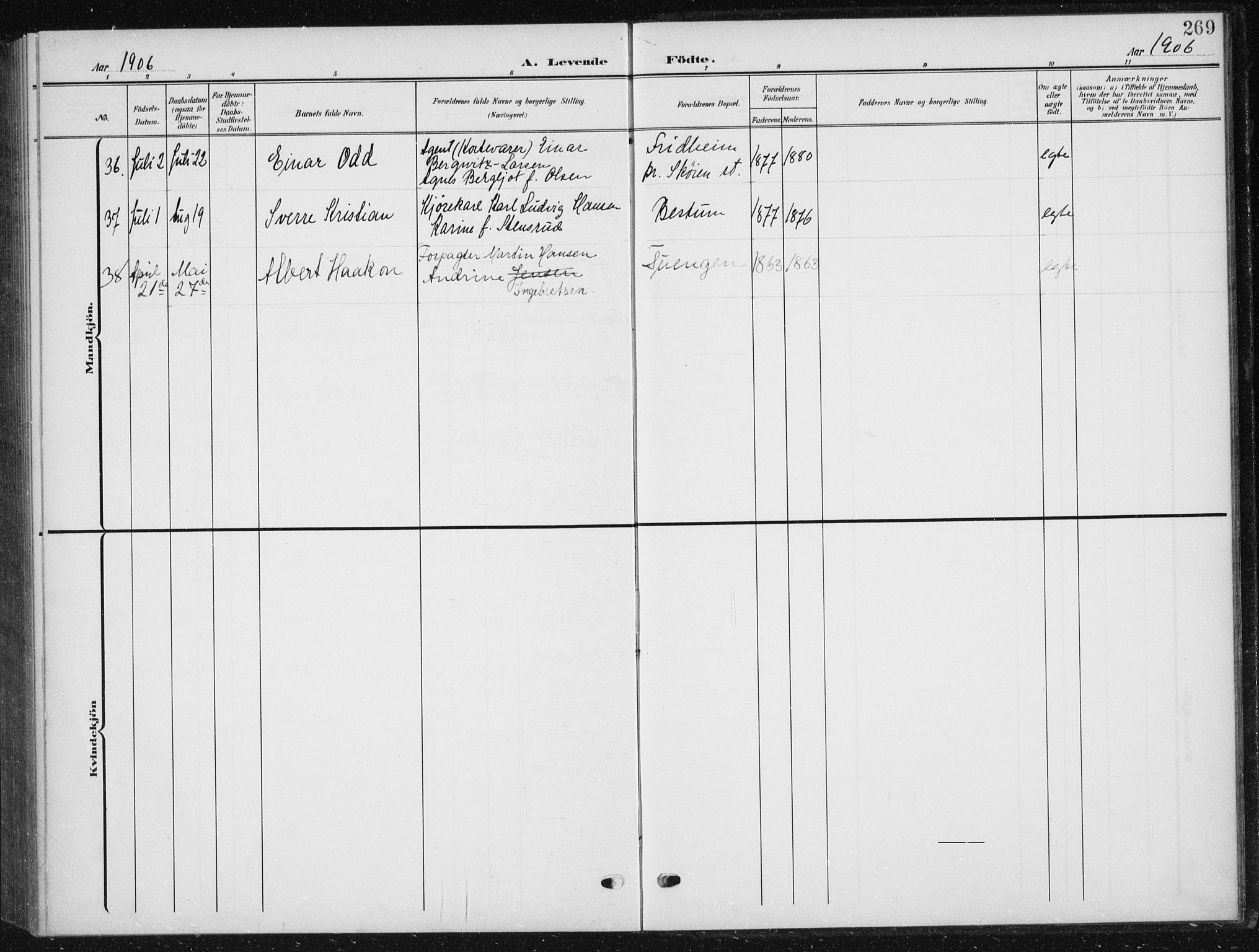 Vestre Aker prestekontor Kirkebøker, SAO/A-10025/F/Fb/L0001: Parish register (official) no. II 1, 1880-1906, p. 269