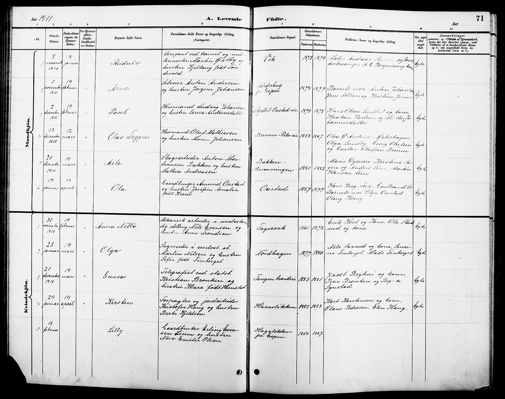 Stange prestekontor, SAH/PREST-002/L/L0011: Parish register (copy) no. 11, 1895-1917, p. 71