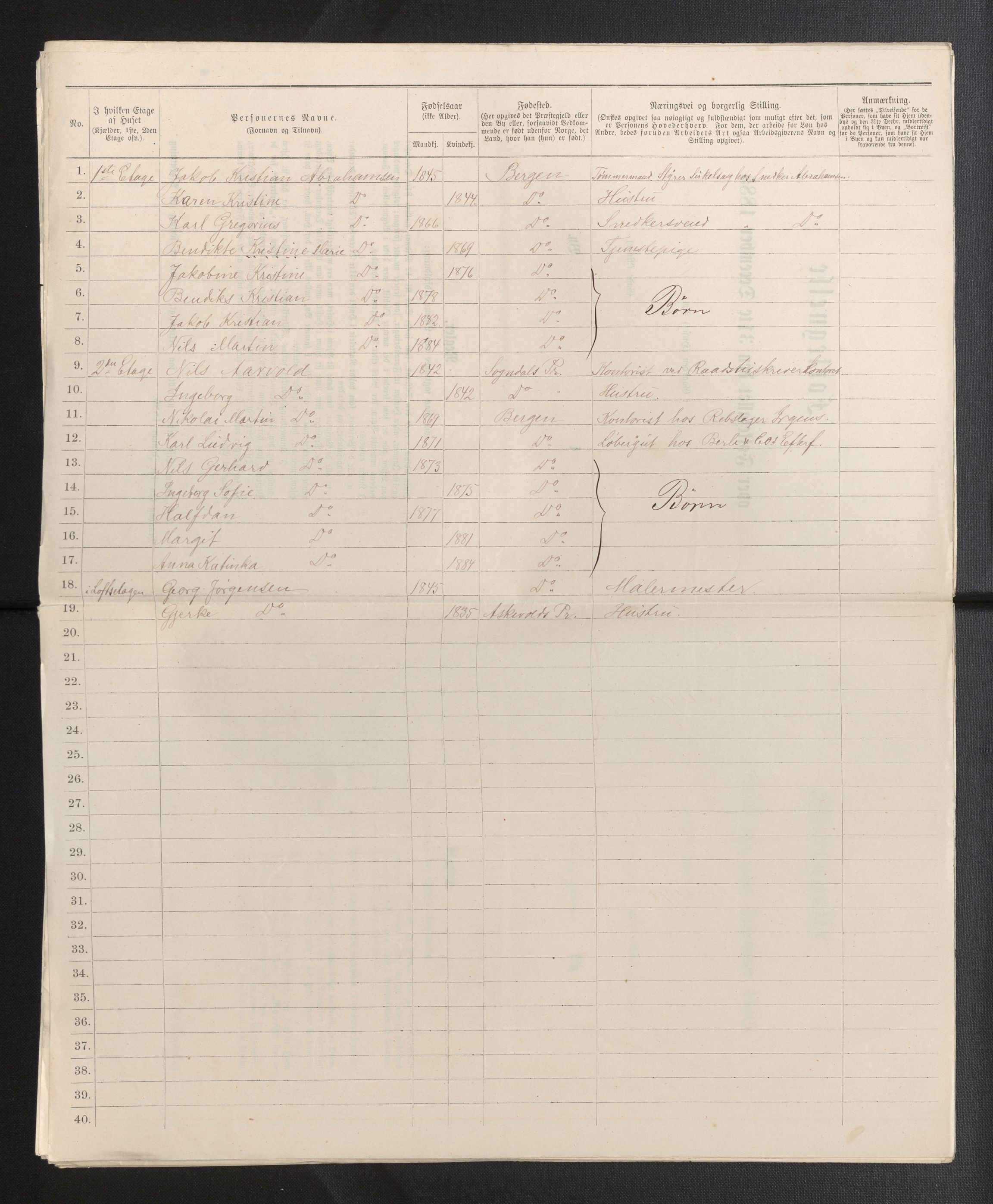 SAB, 1885 census for 1301 Bergen, 1885, p. 506