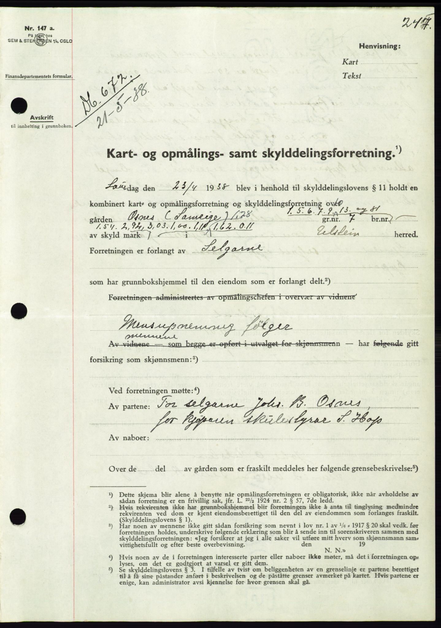 Søre Sunnmøre sorenskriveri, AV/SAT-A-4122/1/2/2C/L0065: Mortgage book no. 59, 1938-1938, Diary no: : 672/1938