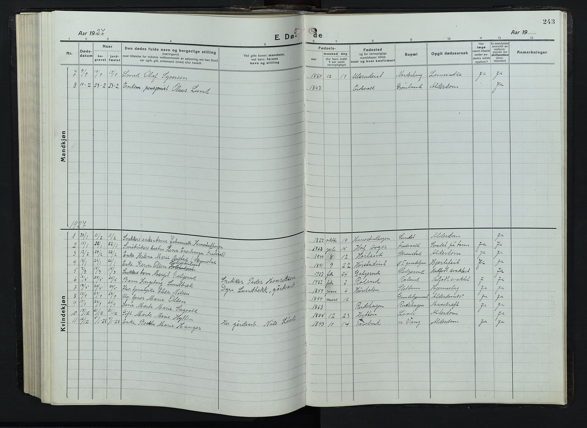 Balke prestekontor, SAH/PREST-106/H/Ha/Hab/L0001: Parish register (copy) no. 1, 1920-1955, p. 243