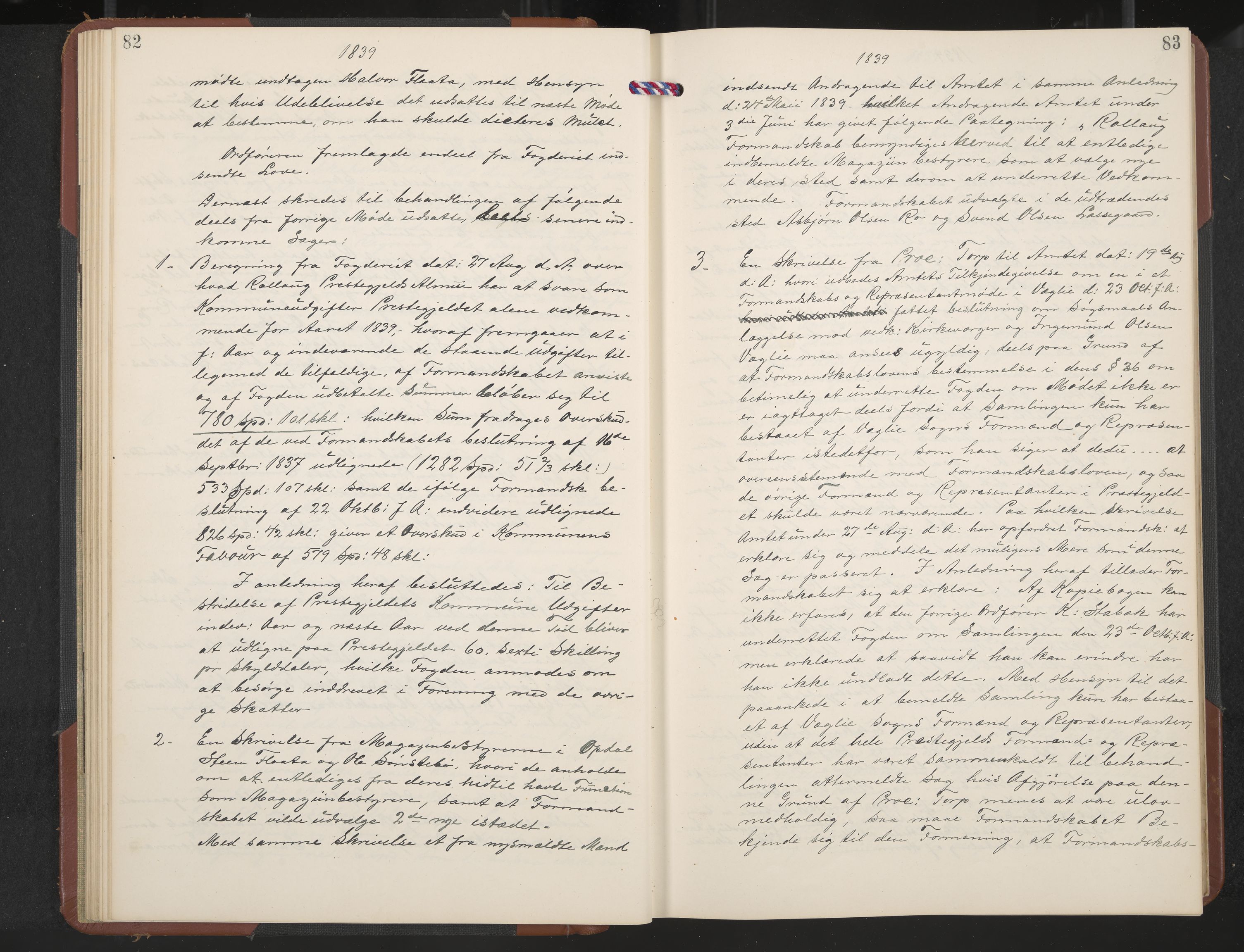 Rollag formannskap og sentraladministrasjon, IKAK/0632021-2/A/Aa/L0001: Møtebok med register, 1837-1859, p. 82-83