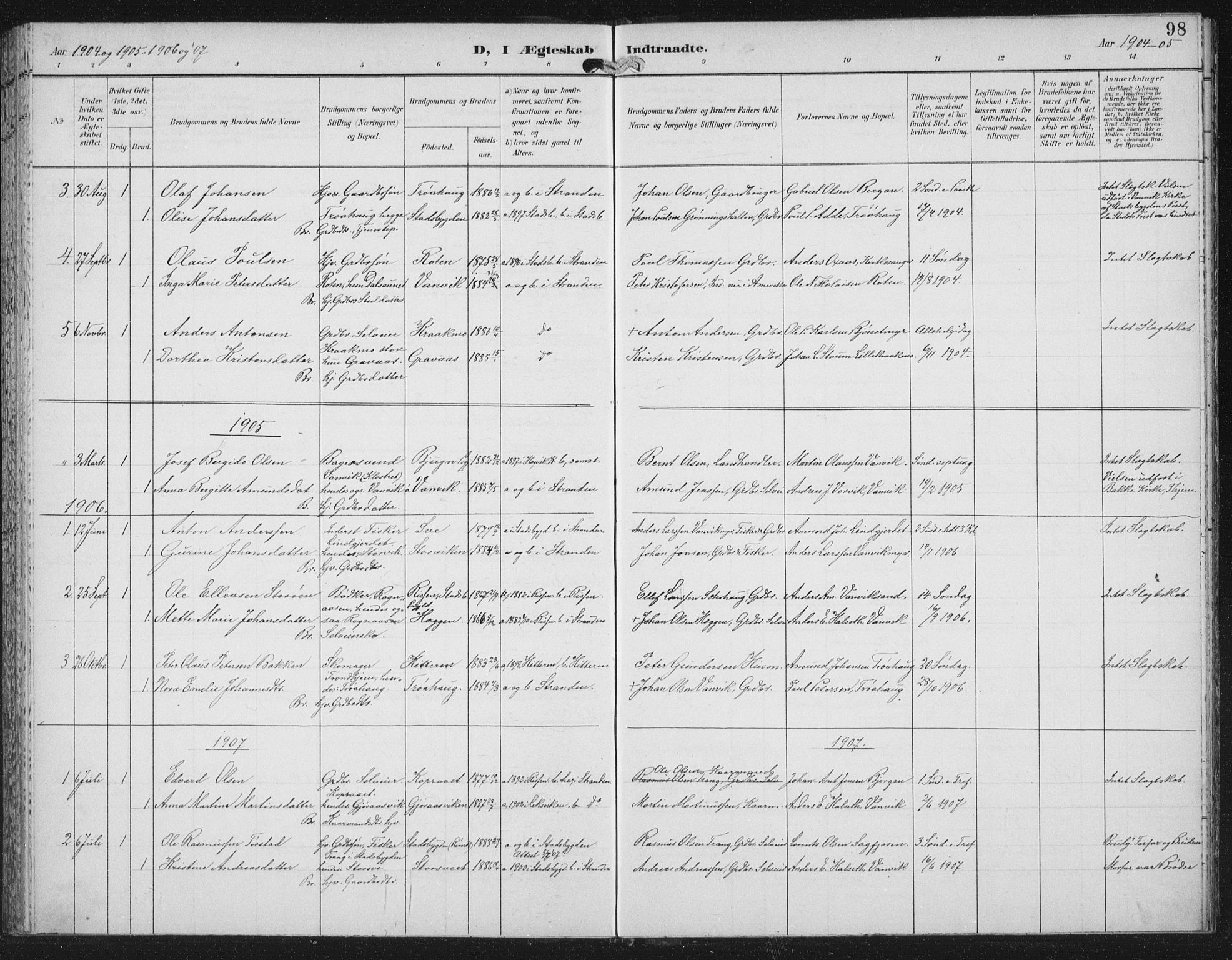 Ministerialprotokoller, klokkerbøker og fødselsregistre - Nord-Trøndelag, SAT/A-1458/702/L0024: Parish register (official) no. 702A02, 1898-1914, p. 98