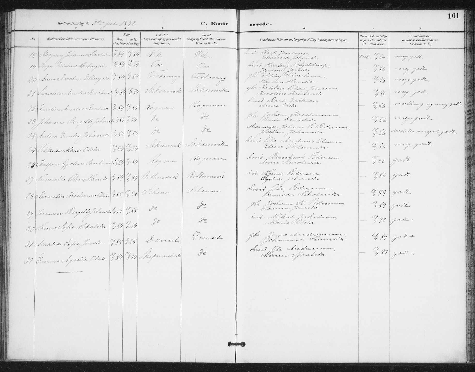 Ministerialprotokoller, klokkerbøker og fødselsregistre - Nordland, SAT/A-1459/847/L0682: Parish register (copy) no. 847C10, 1889-1907, p. 161