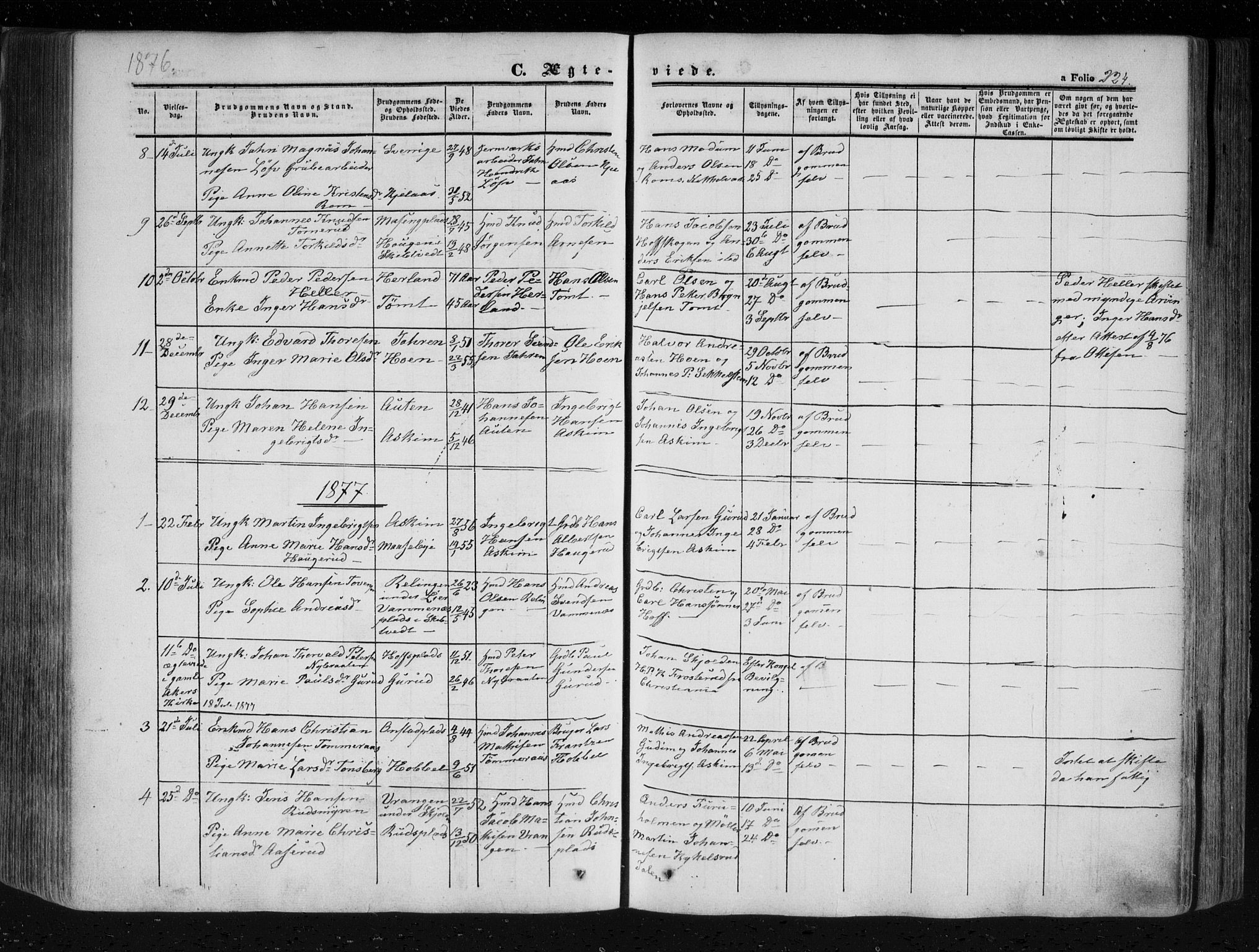 Askim prestekontor Kirkebøker, SAO/A-10900/F/Fa/L0005: Parish register (official) no. 5, 1847-1879, p. 224