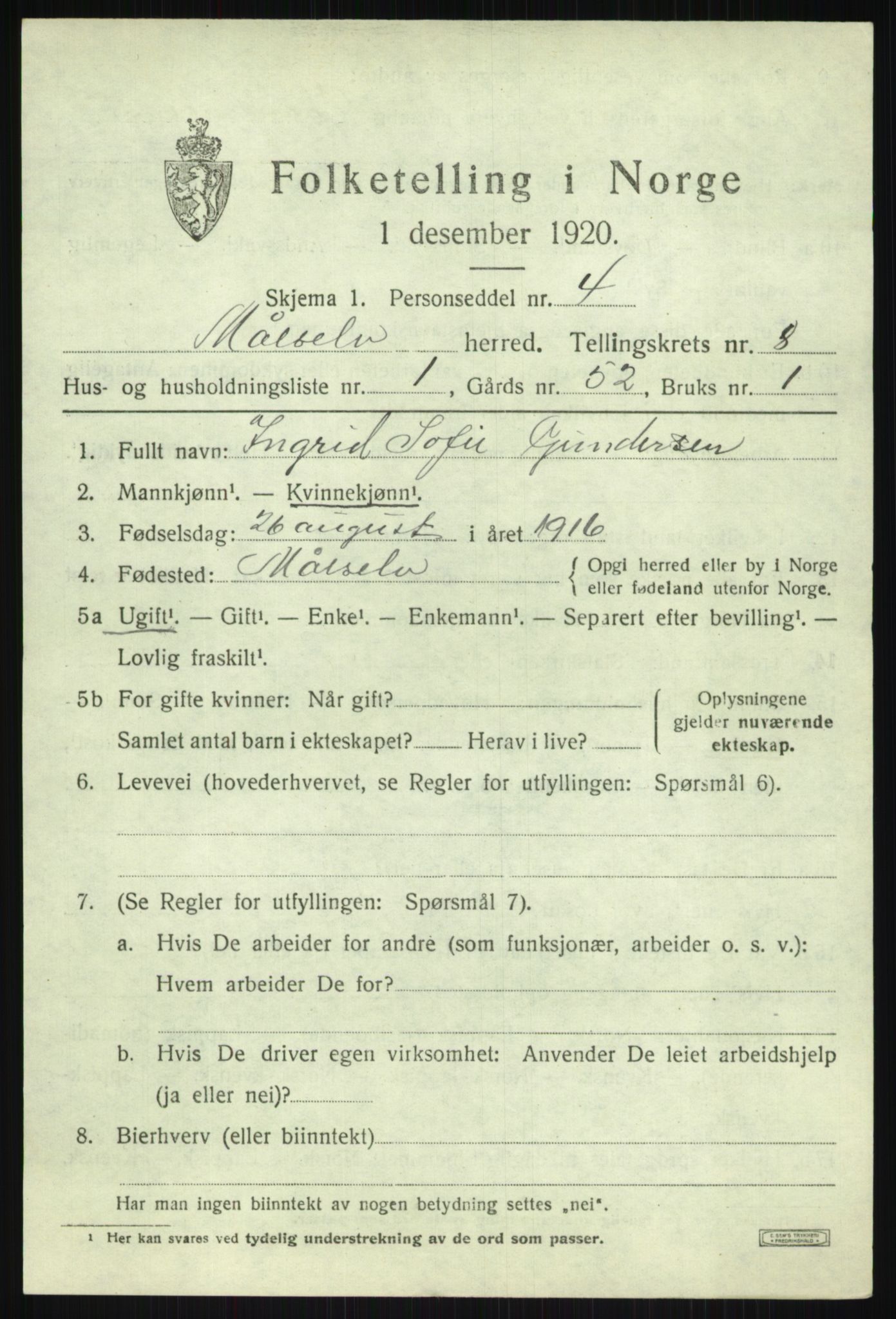 SATØ, 1920 census for Målselv, 1920, p. 4847