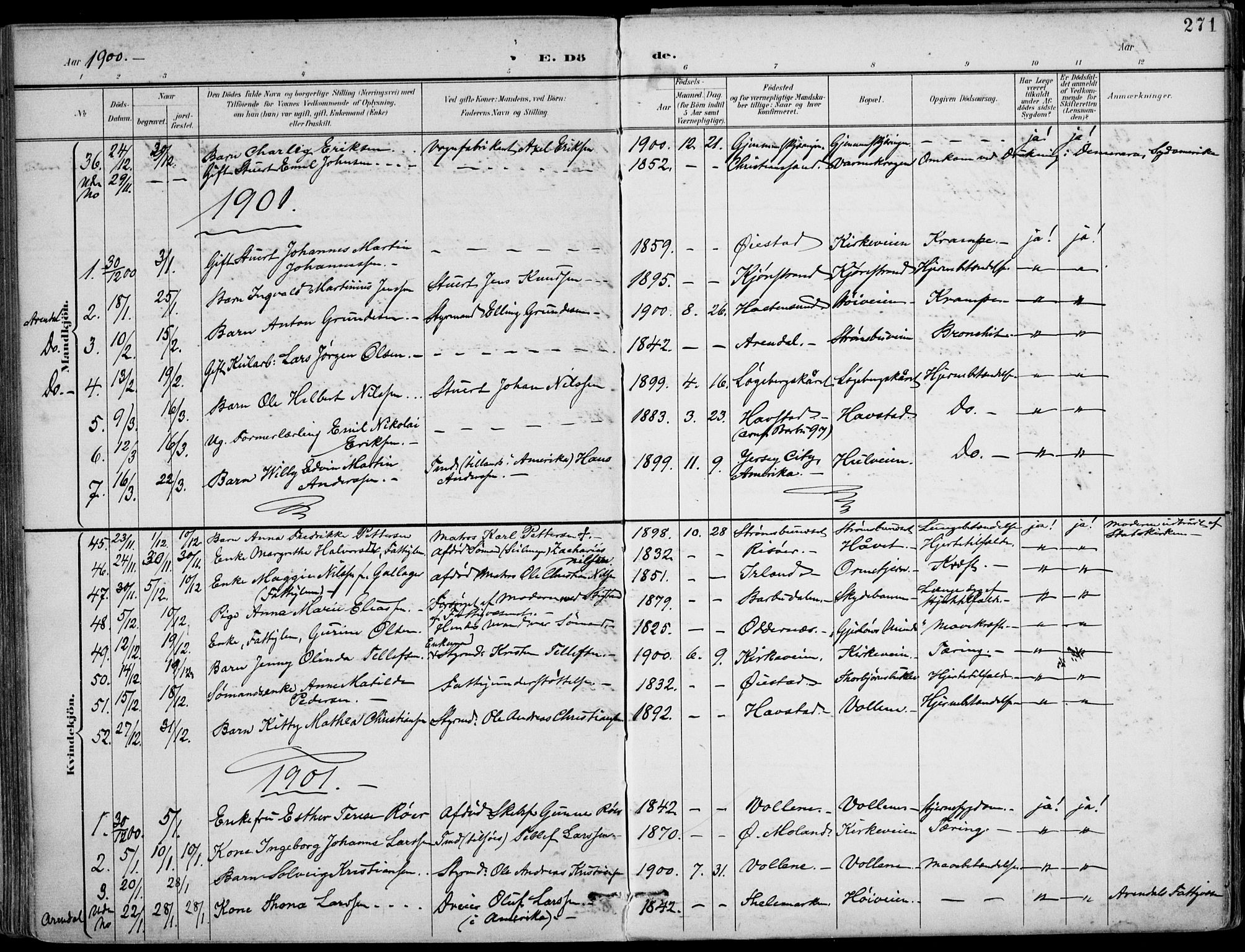 Barbu sokneprestkontor, AV/SAK-1111-0003/F/Fa/L0005: Parish register (official) no. A 5, 1899-1909, p. 271