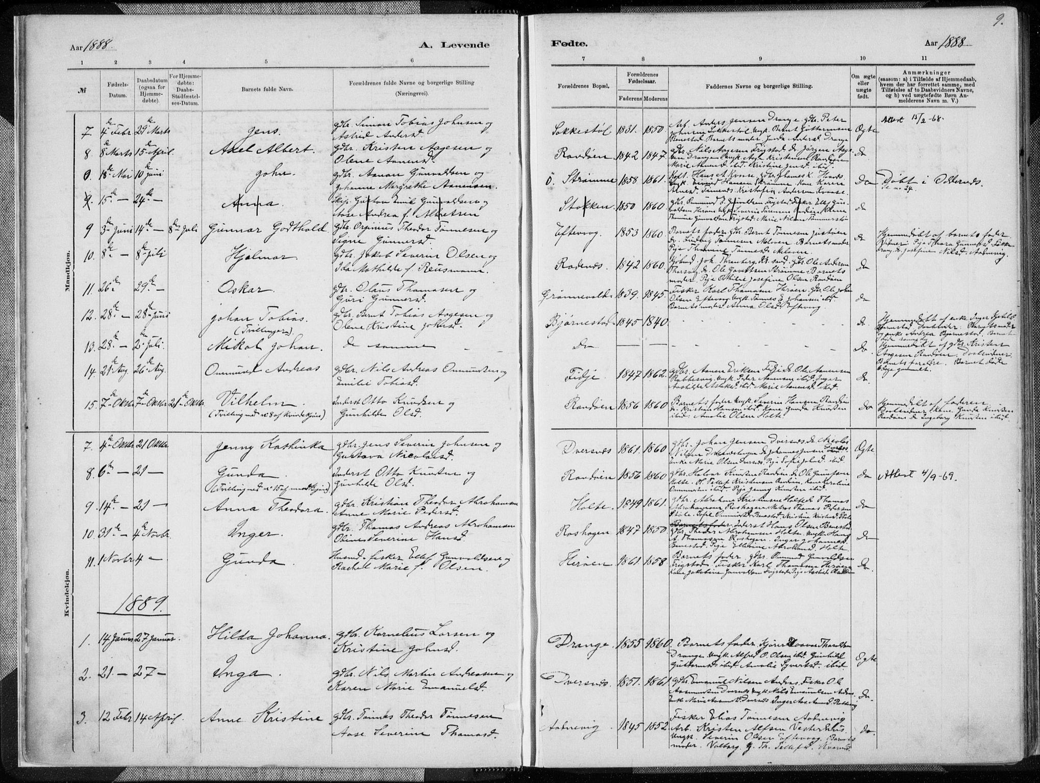 Oddernes sokneprestkontor, AV/SAK-1111-0033/F/Fa/Fab/L0002: Parish register (official) no. A 2, 1884-1903, p. 9