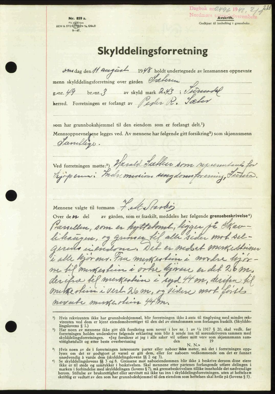 Nordmøre sorenskriveri, AV/SAT-A-4132/1/2/2Ca: Mortgage book no. A109, 1948-1948, Diary no: : 2496/1948