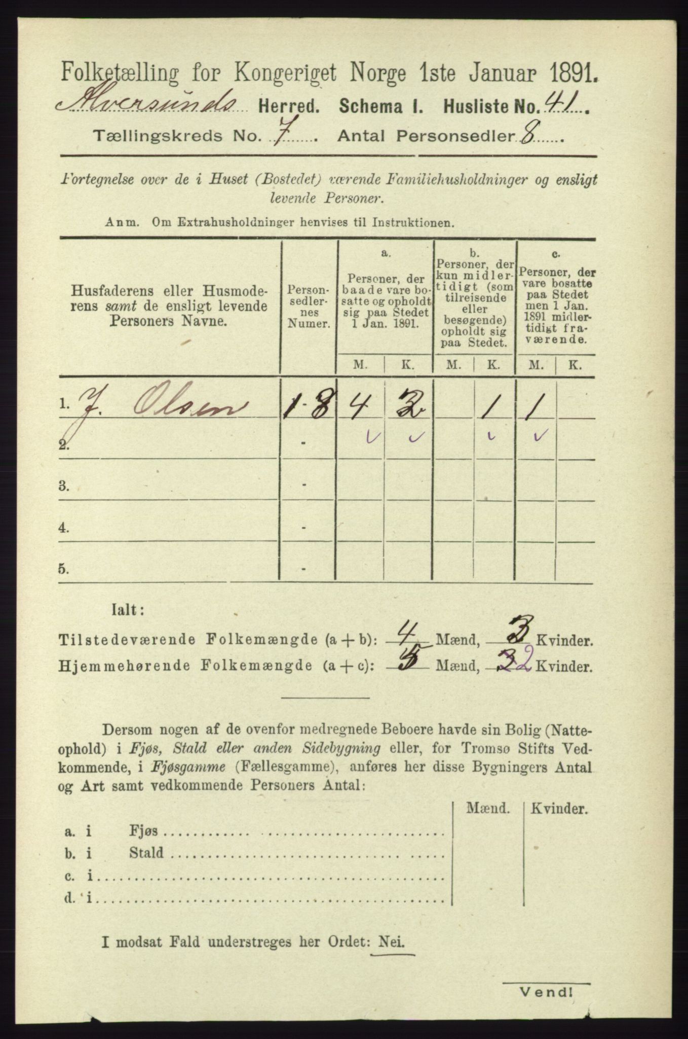 RA, 1891 census for 1257 Alversund, 1891, p. 2404