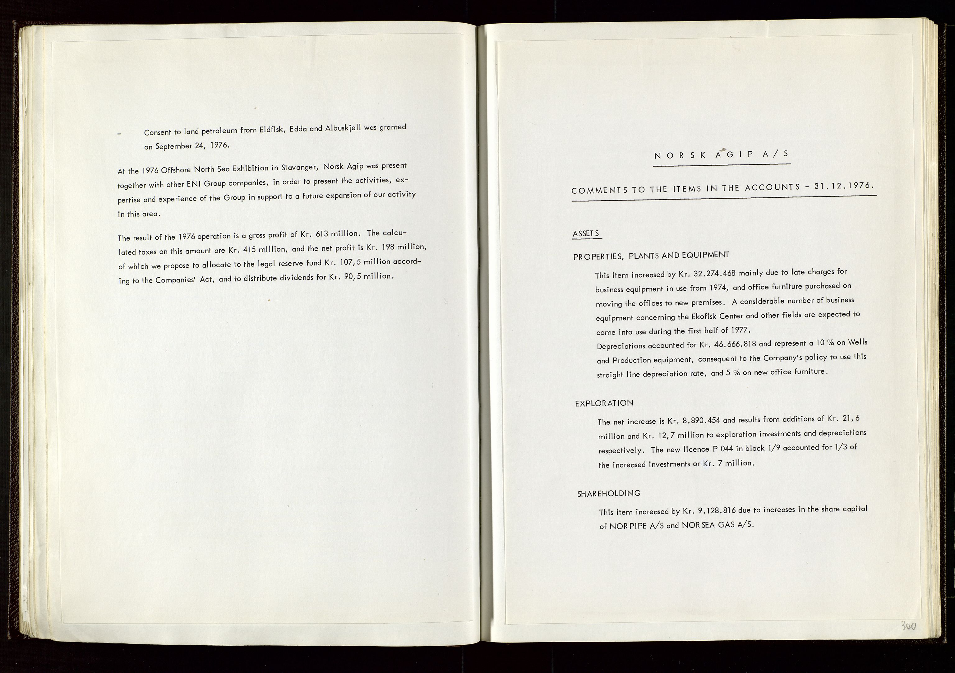 Pa 1583 - Norsk Agip AS, SAST/A-102138/A/Aa/L0002: General assembly and Board of Directors meeting minutes, 1972-1979, p. 299-300