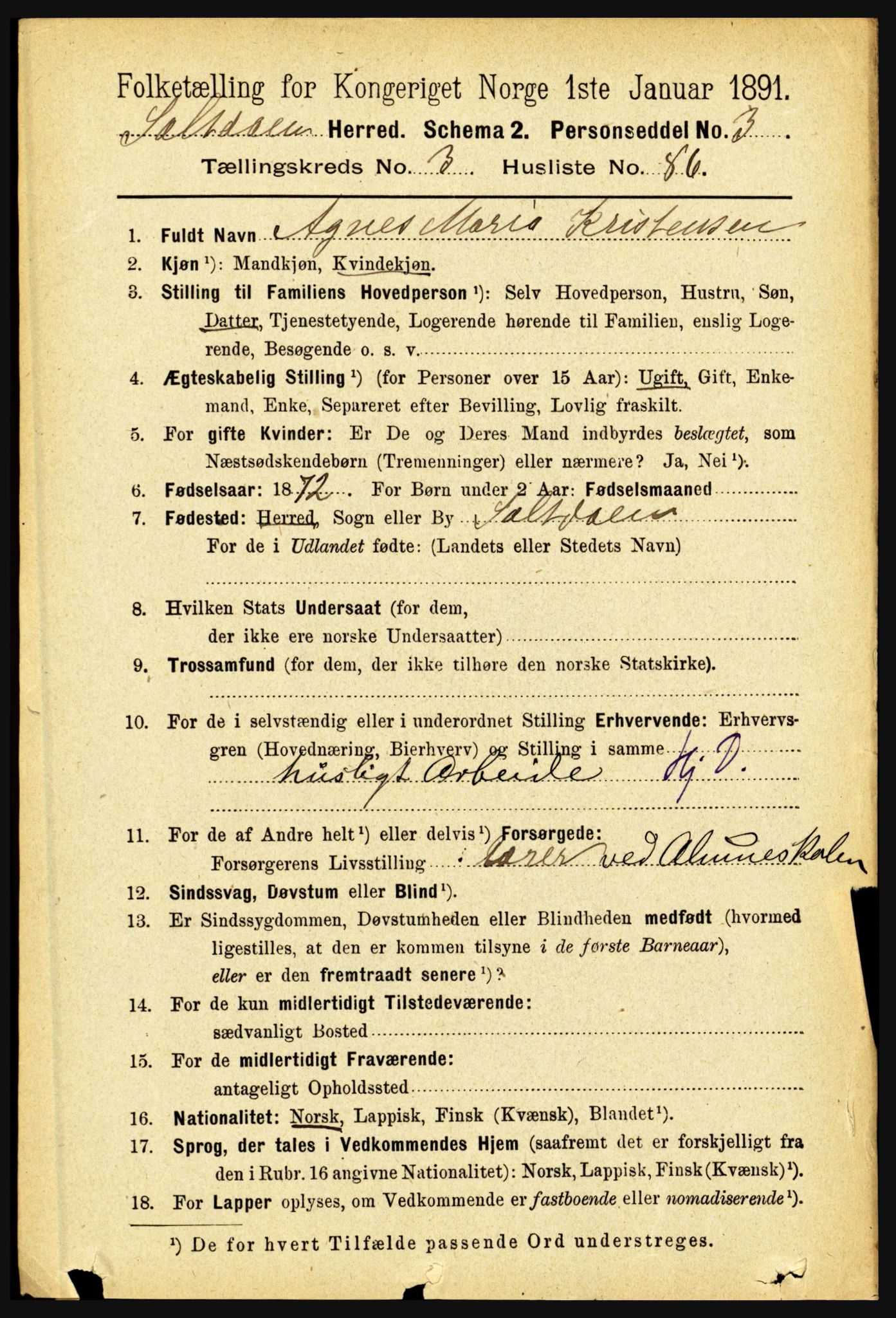 RA, 1891 census for 1840 Saltdal, 1891, p. 2257