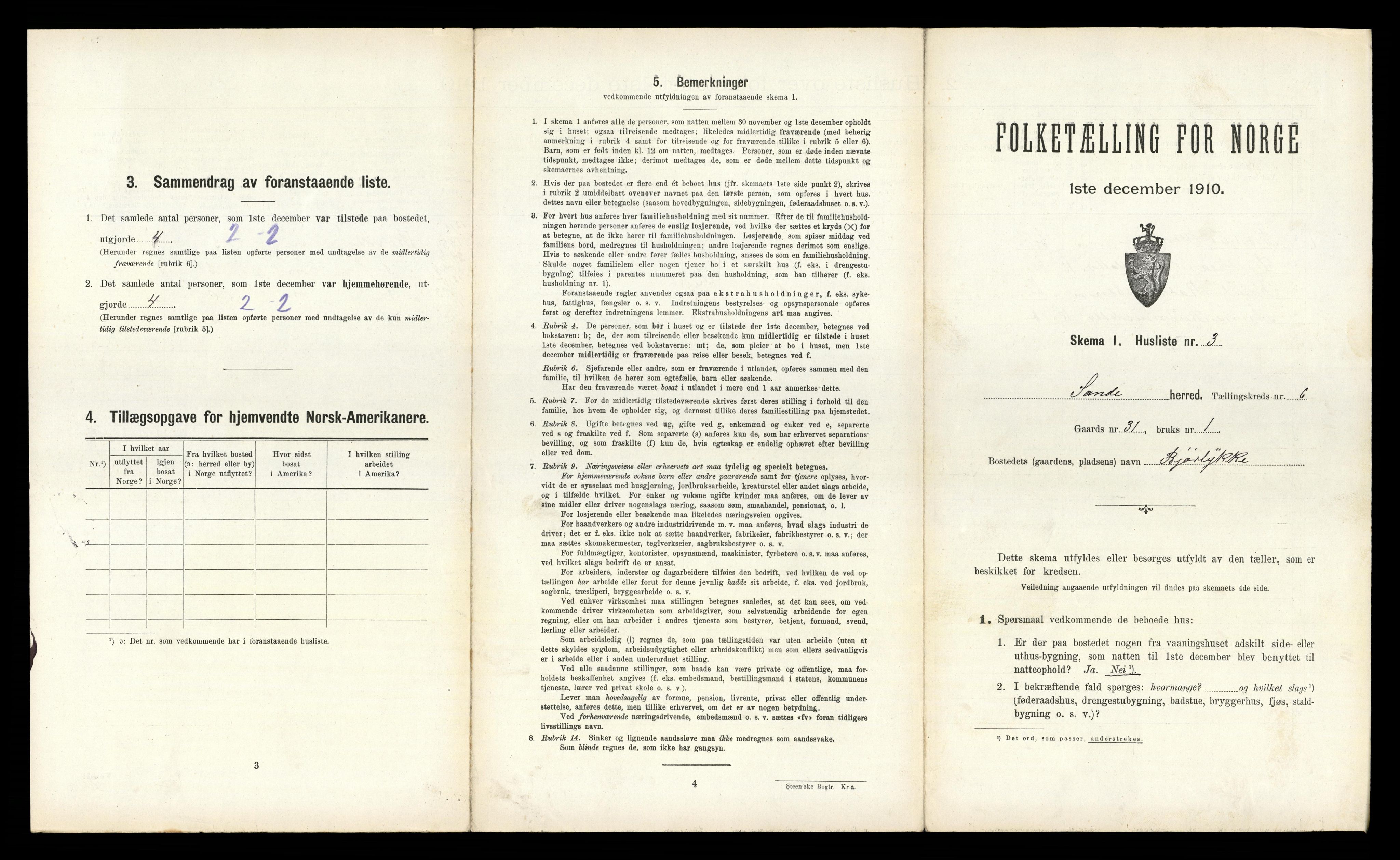 RA, 1910 census for Sande, 1910, p. 370