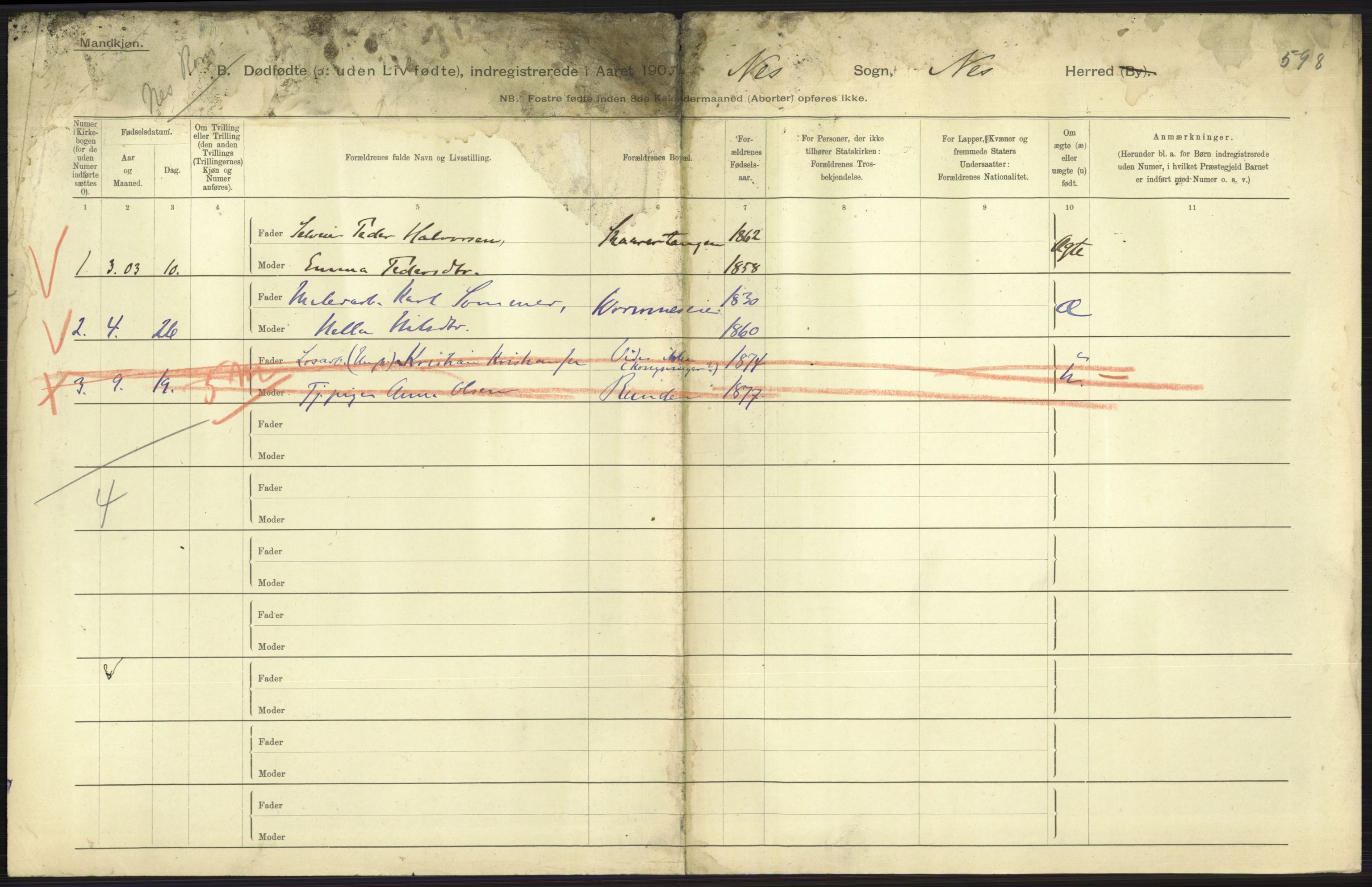 Statistisk sentralbyrå, Sosiodemografiske emner, Befolkning, RA/S-2228/D/Df/Dfa/Dfaa/L0024: Smålenenes - Stavanger amt: Dødfødte. Bygder., 1903, p. 61