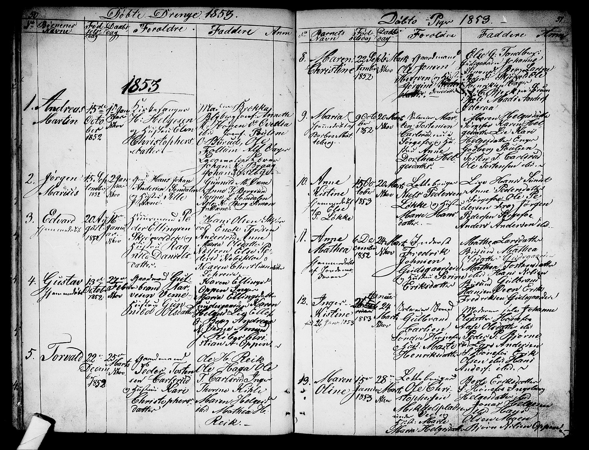 Norderhov kirkebøker, AV/SAKO-A-237/G/Ga/L0005: Parish register (copy) no. I 5, 1849-1863, p. 50-51