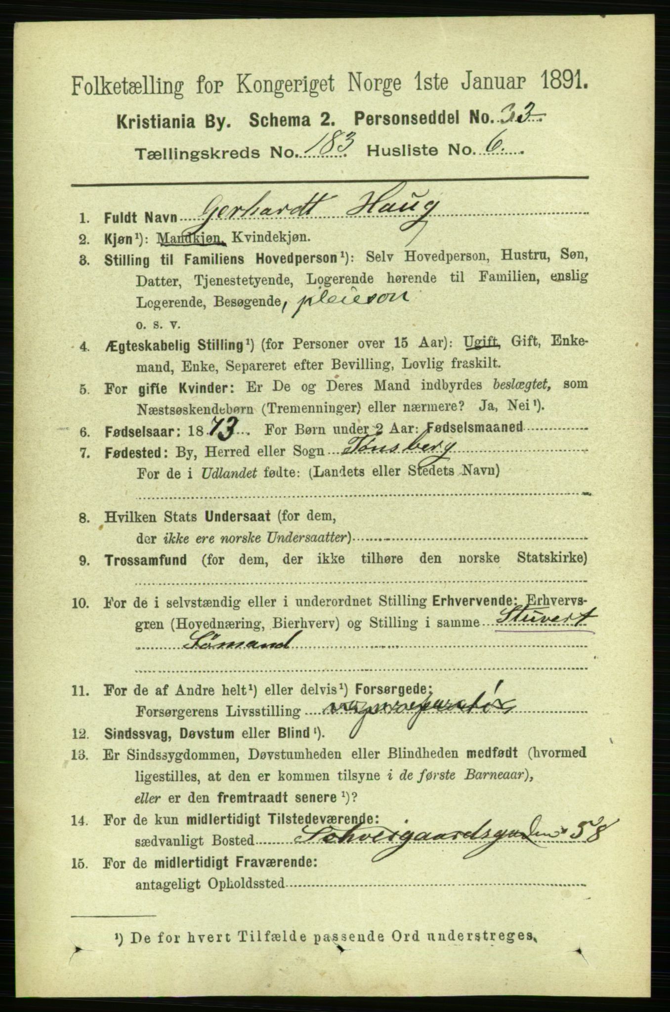 RA, 1891 census for 0301 Kristiania, 1891, p. 109515