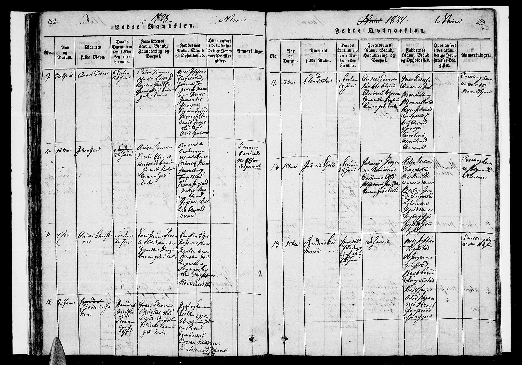 Ministerialprotokoller, klokkerbøker og fødselsregistre - Nordland, SAT/A-1459/838/L0546: Parish register (official) no. 838A05 /1, 1820-1828, p. 122-123