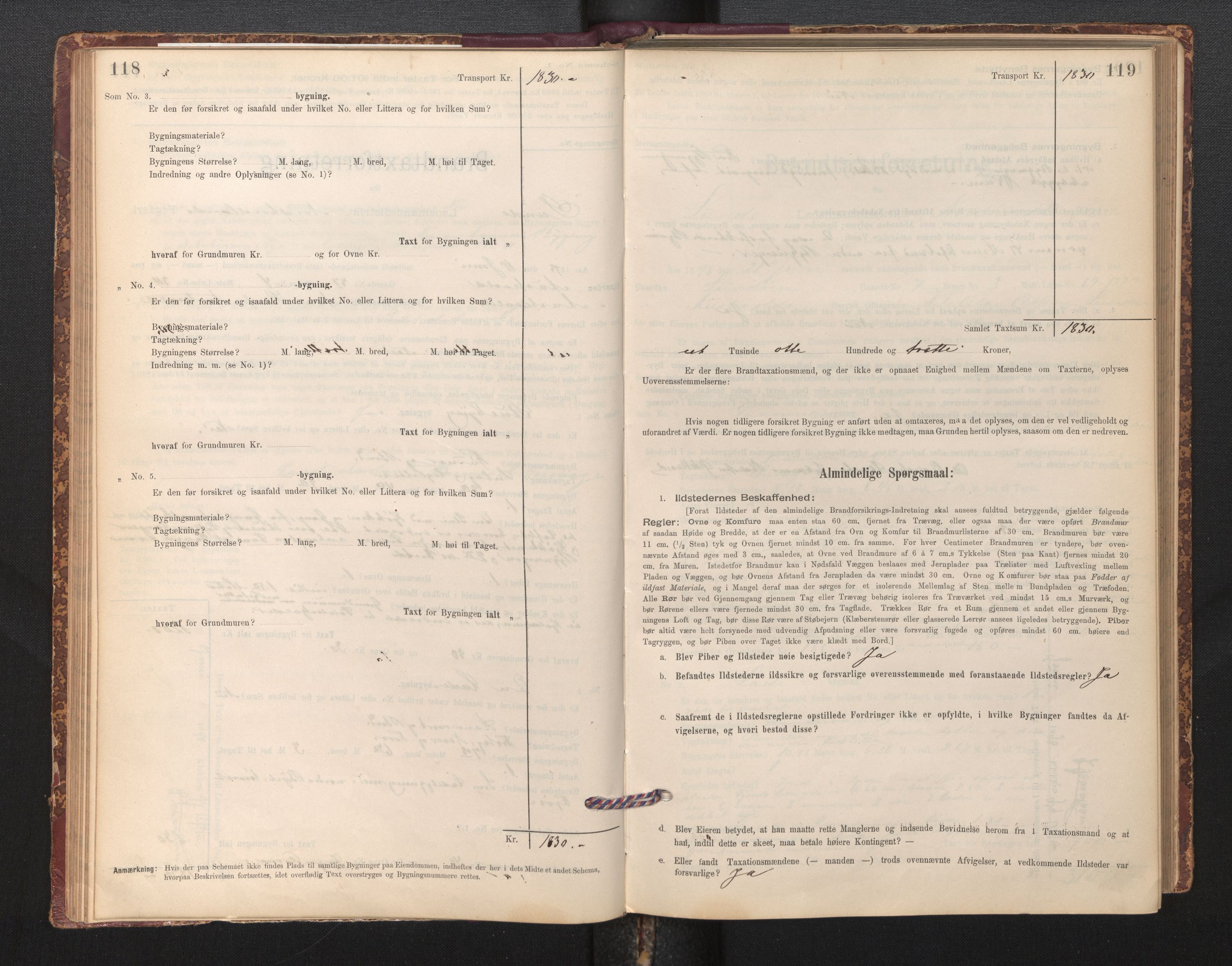 Lensmannen i Sund og Austevoll, AV/SAB-A-35201/0012/L0003: Branntakstprotokoll, skjematakst, 1894-1917, p. 118-119